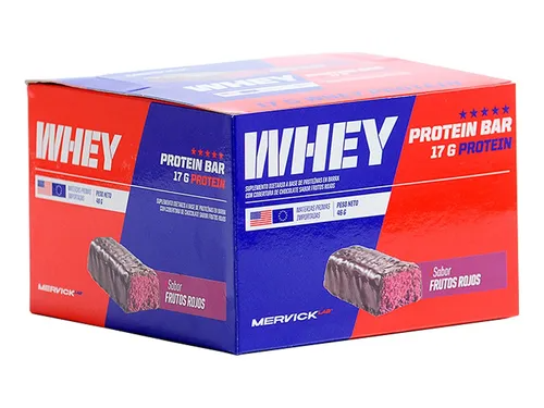 MINI WHEY BAR 46 GRS X 12 MERVICK - FRUTOS ROJOS