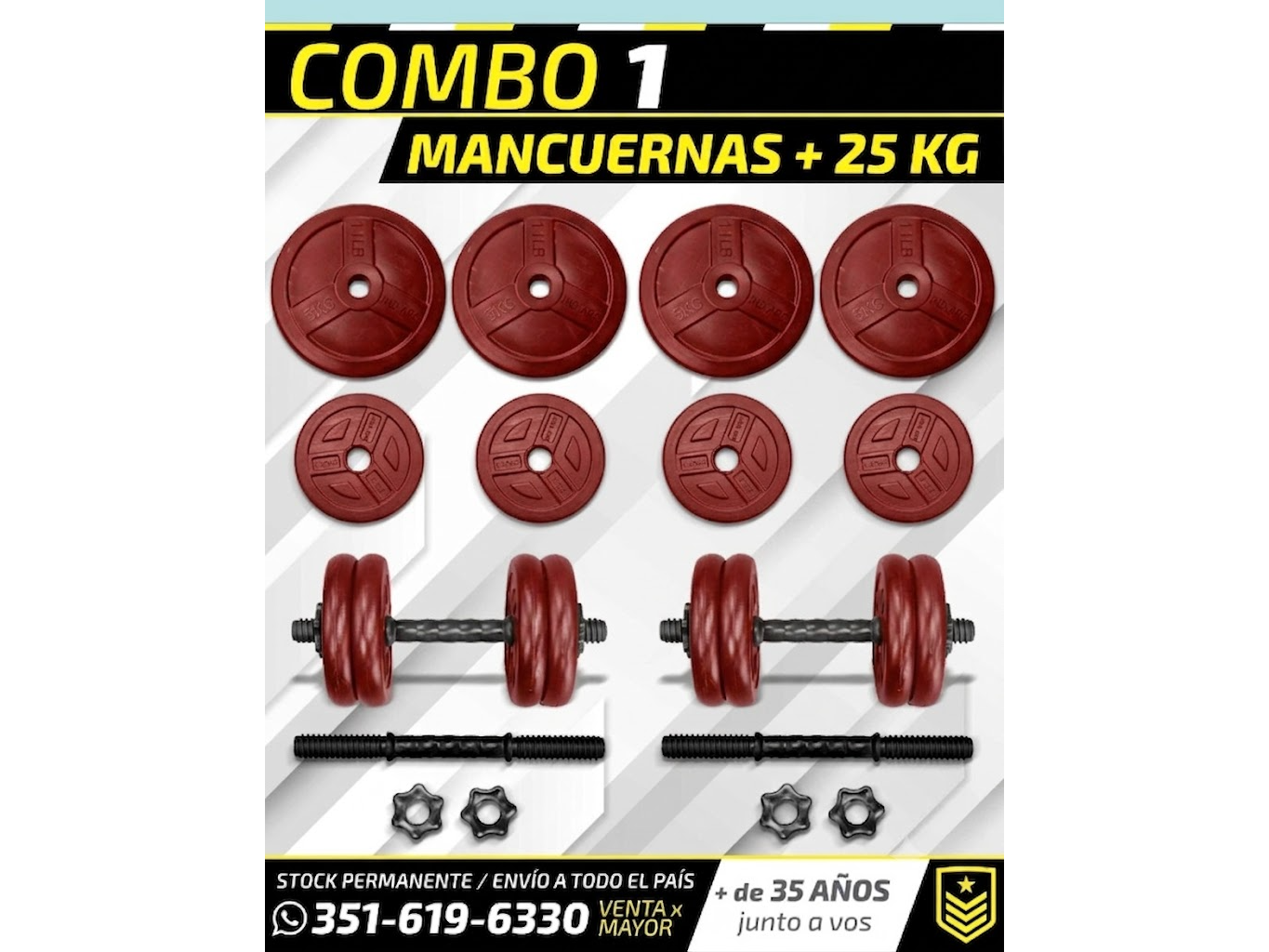COMBO 1: MANCUERNAS + 25 KG