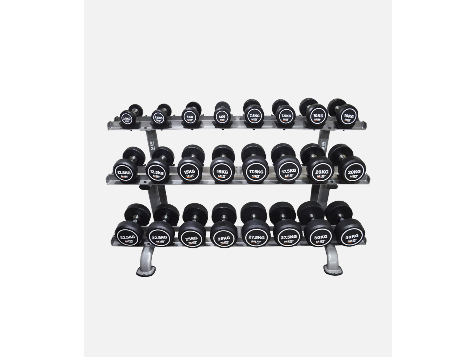 SET DE MANCUERNAS DE GOMA REDONDAS DE 2,5 KG A 30 KG. TOTAL 390 KG (12 PARES)