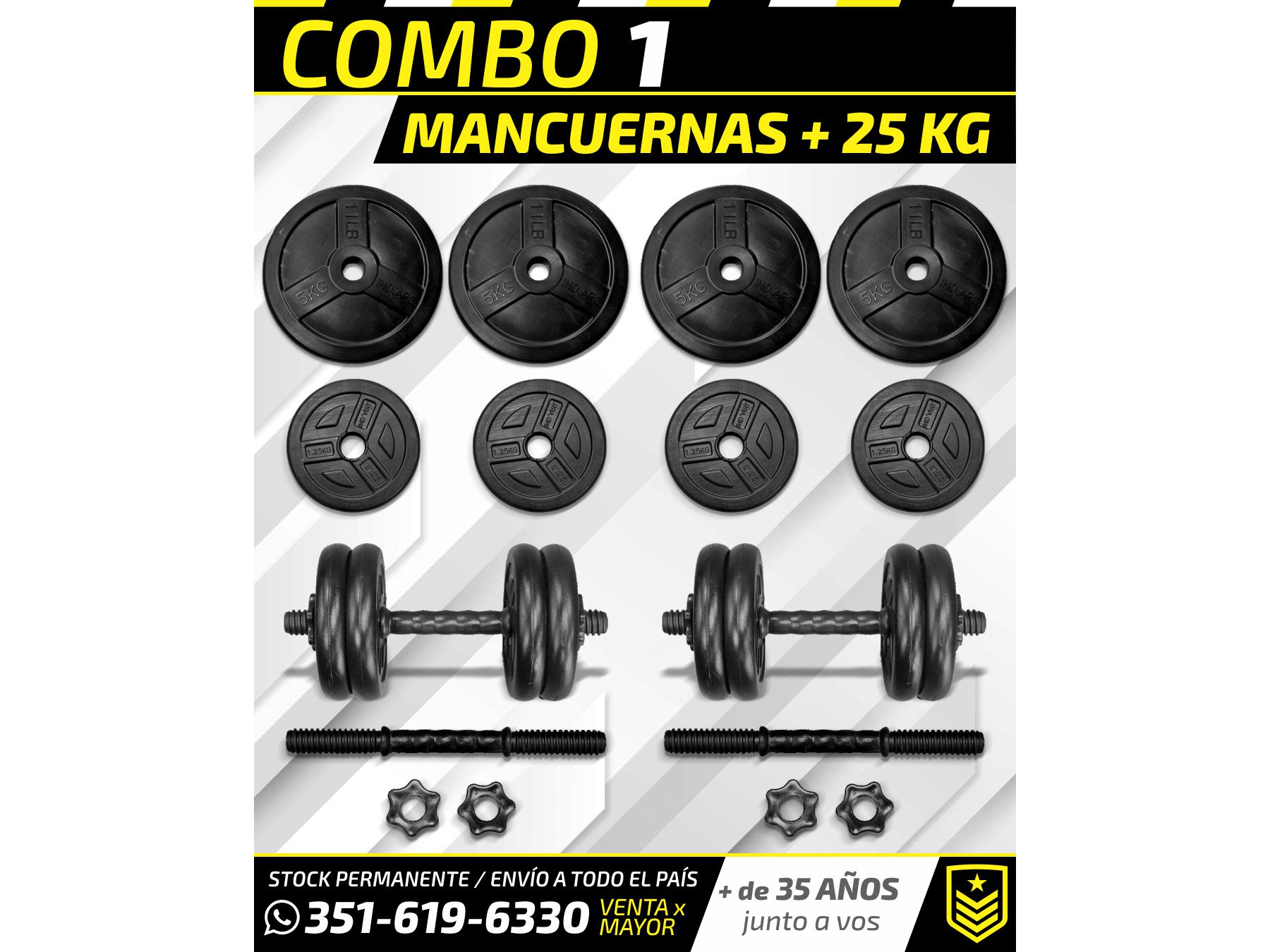 COMBO 1: MANCUERNAS + 25 KG
