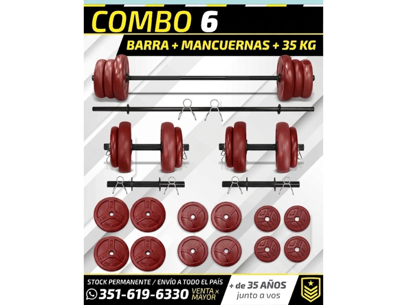 COMBO 6: BARRA + MANCUERNAS + 35 KG