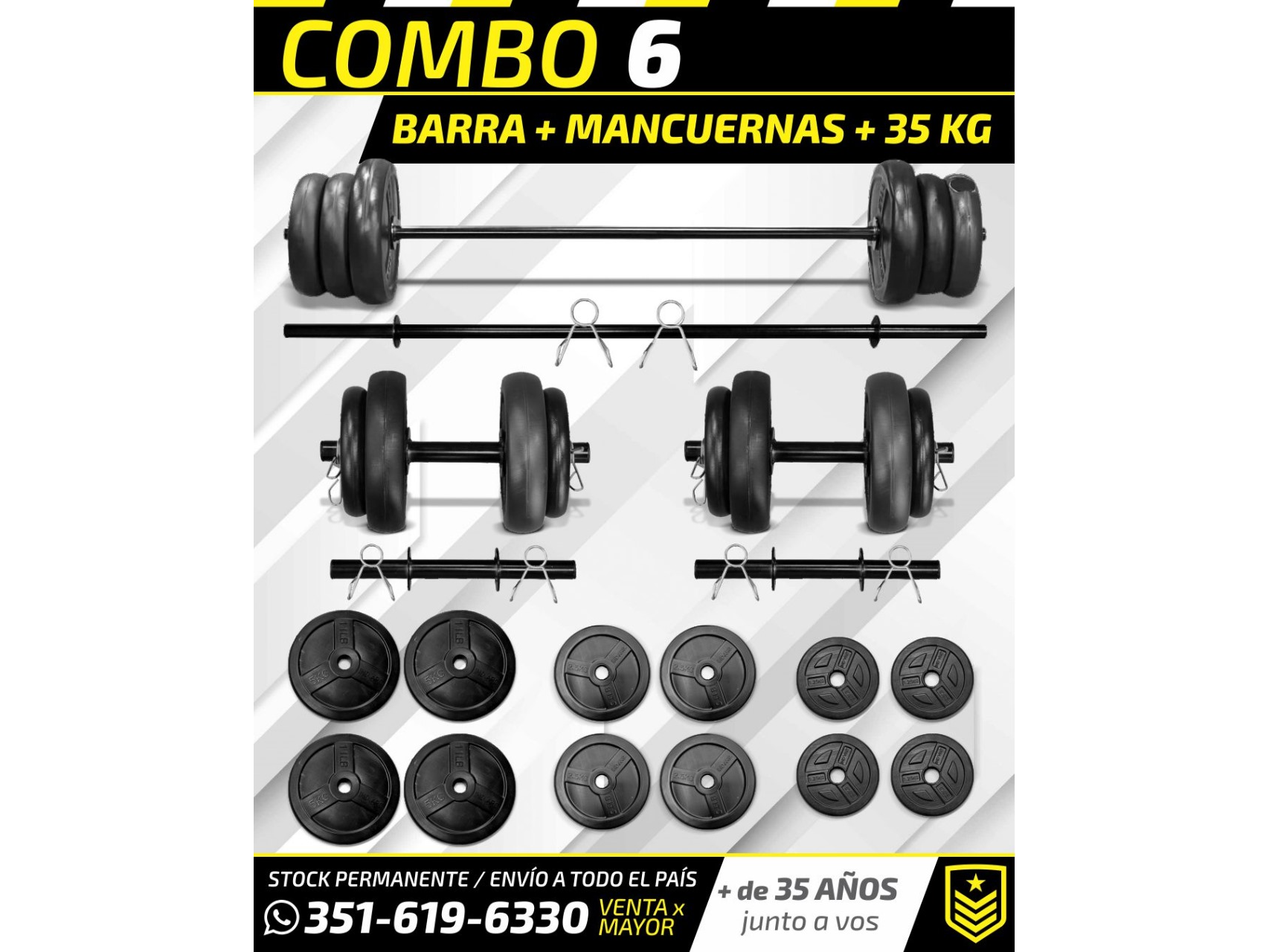 COMBO 6: BARRA + MANCUERNAS + 35 KG