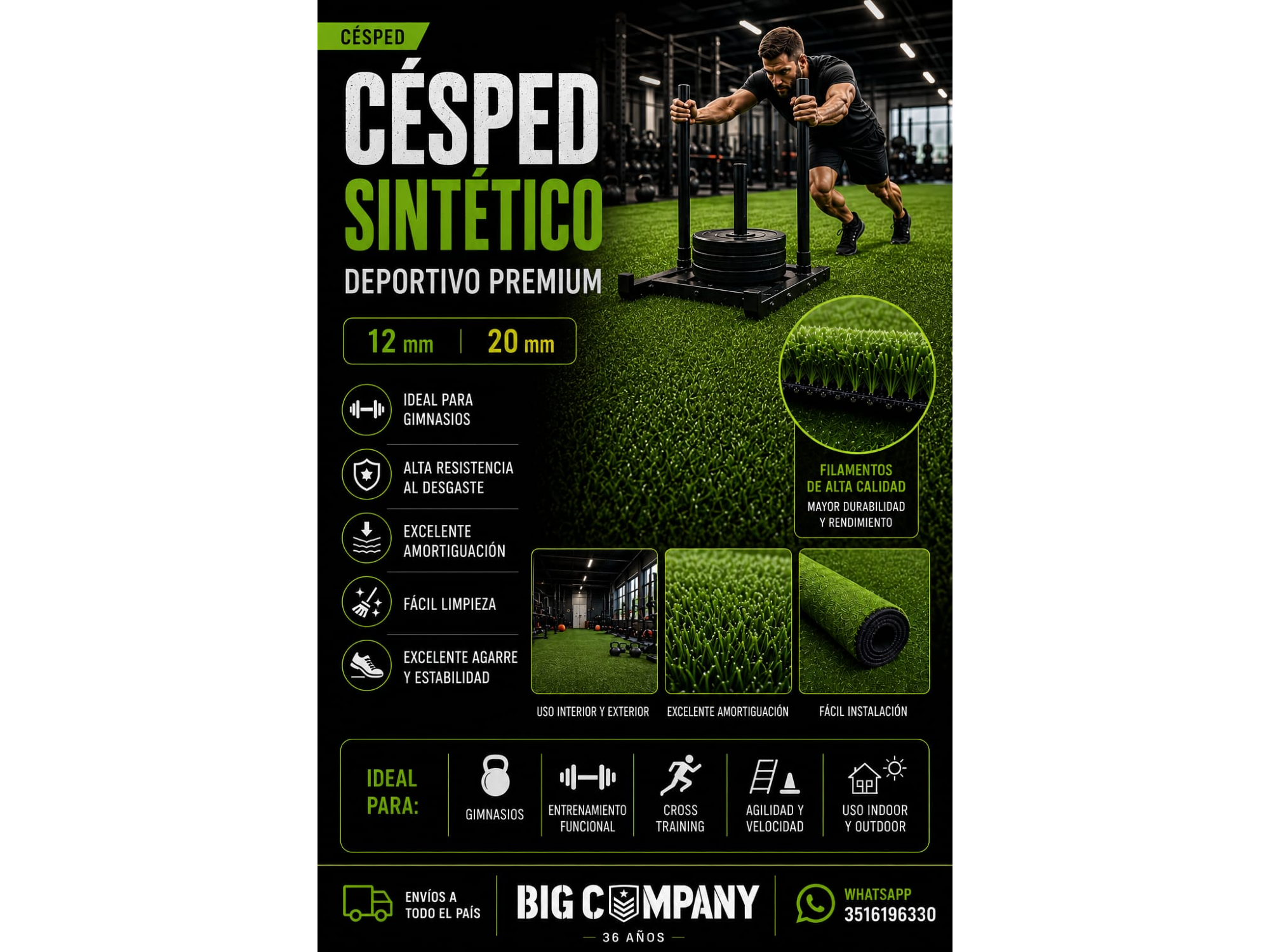 CESPED SINTETICO 20 MM (VALOR X METRO CUADRADO)