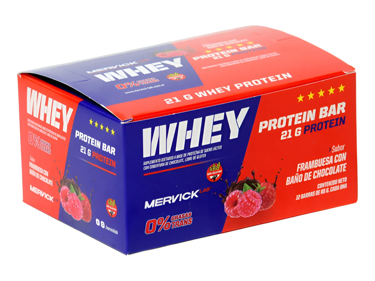WHEY BAR 65 GRS X 12 MERVICK - FRAMBUESA