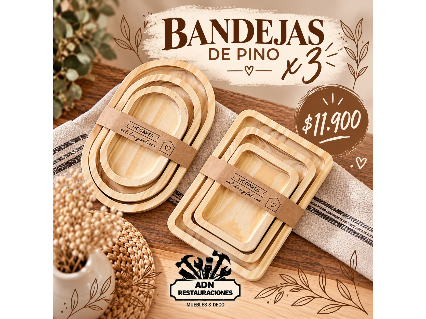 Bandeja x 3 de pino