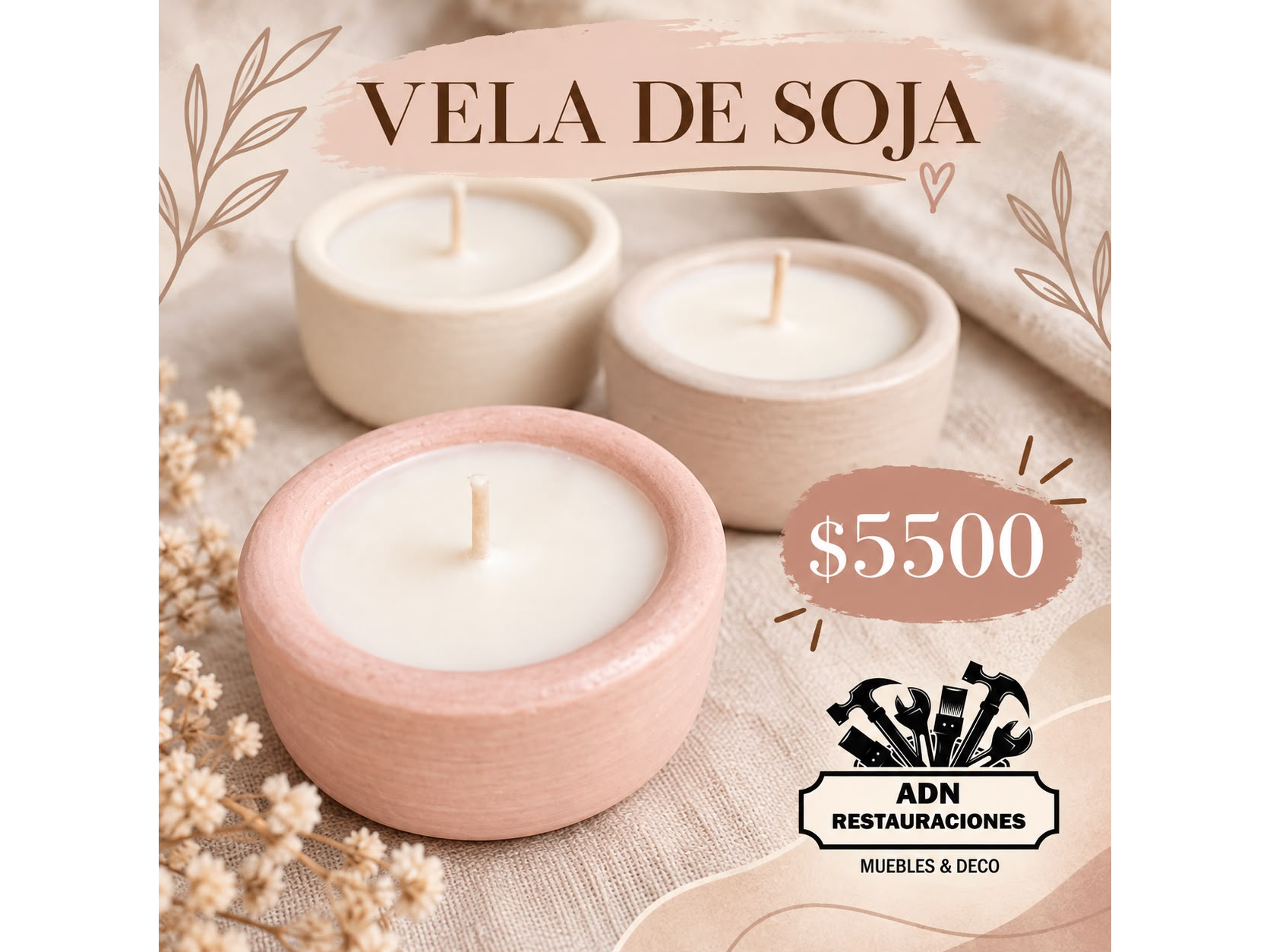 VELA DE SOJA CUENCO DE CERÁMICA