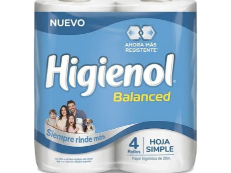 Papel higienico  higienol  balanced x 4 unid.