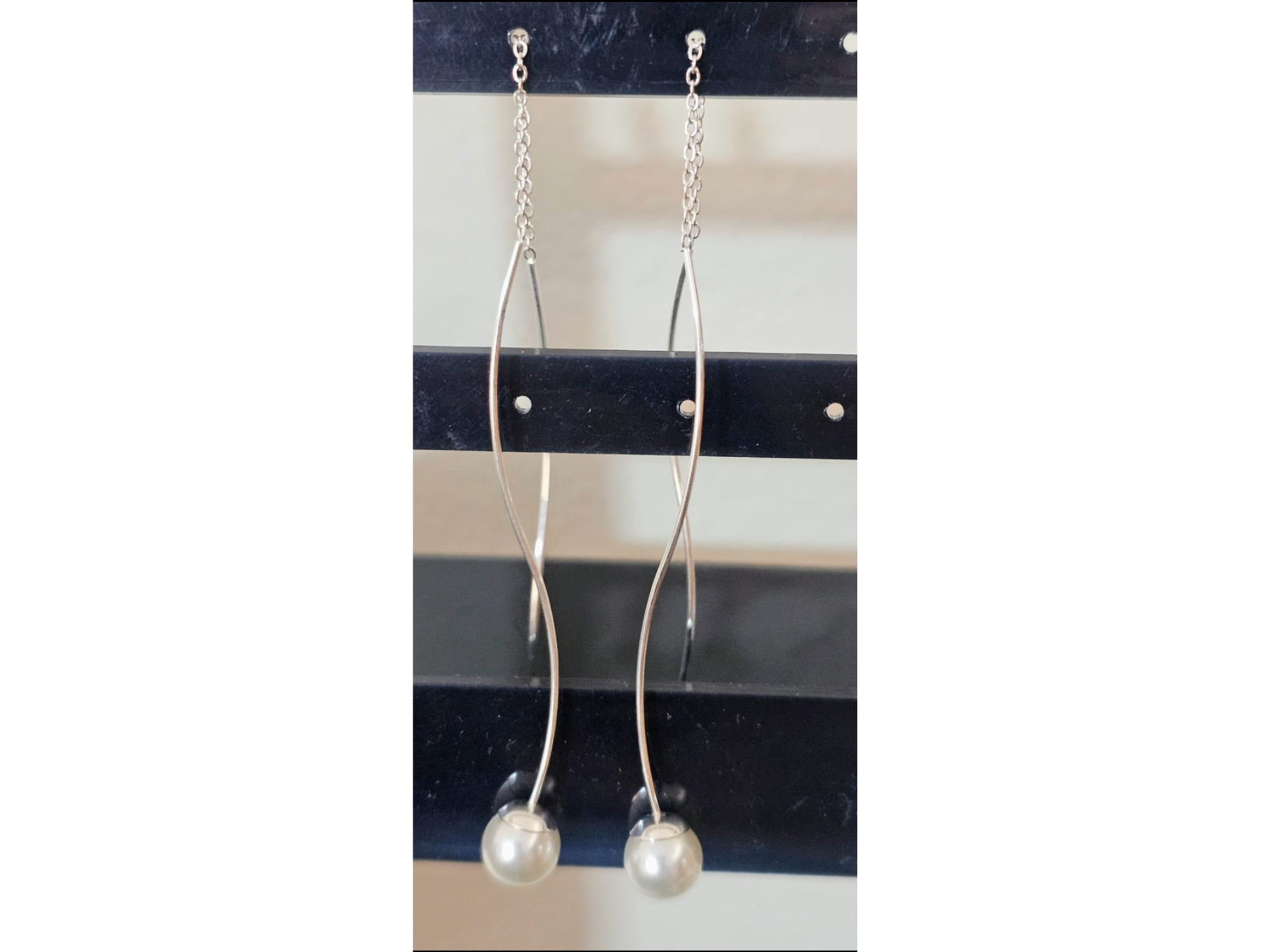 Aros largos dobles con perla