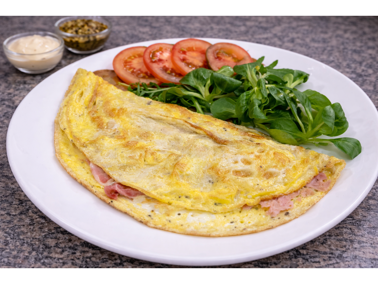 Omelette de Jamon y Queso con Guarnicion
