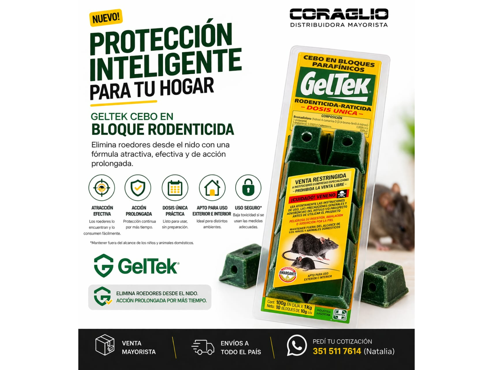 CEBO EN BLOQUE RODENTICIDA BLISTER X 100g - GELTEK