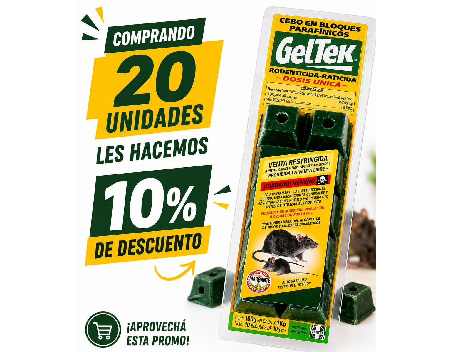 20 UN. RODENTICIDA BLISTER - 10% OFF