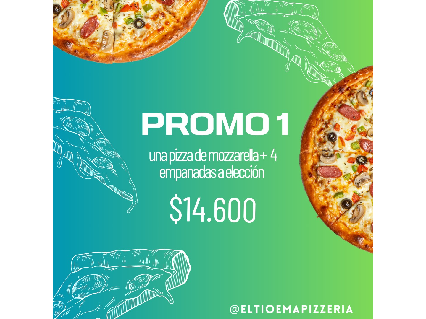 1 pizza y 4 empanadas