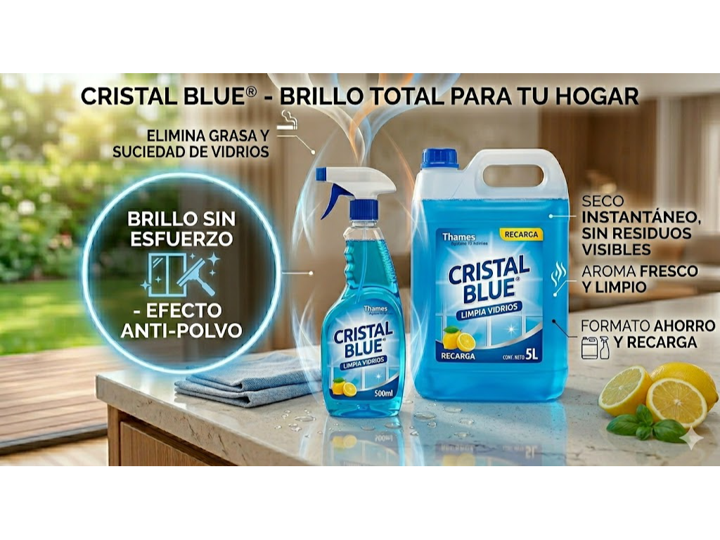 Limpia Vidrios Cristal Blue 500ml con gatillo / 5L
