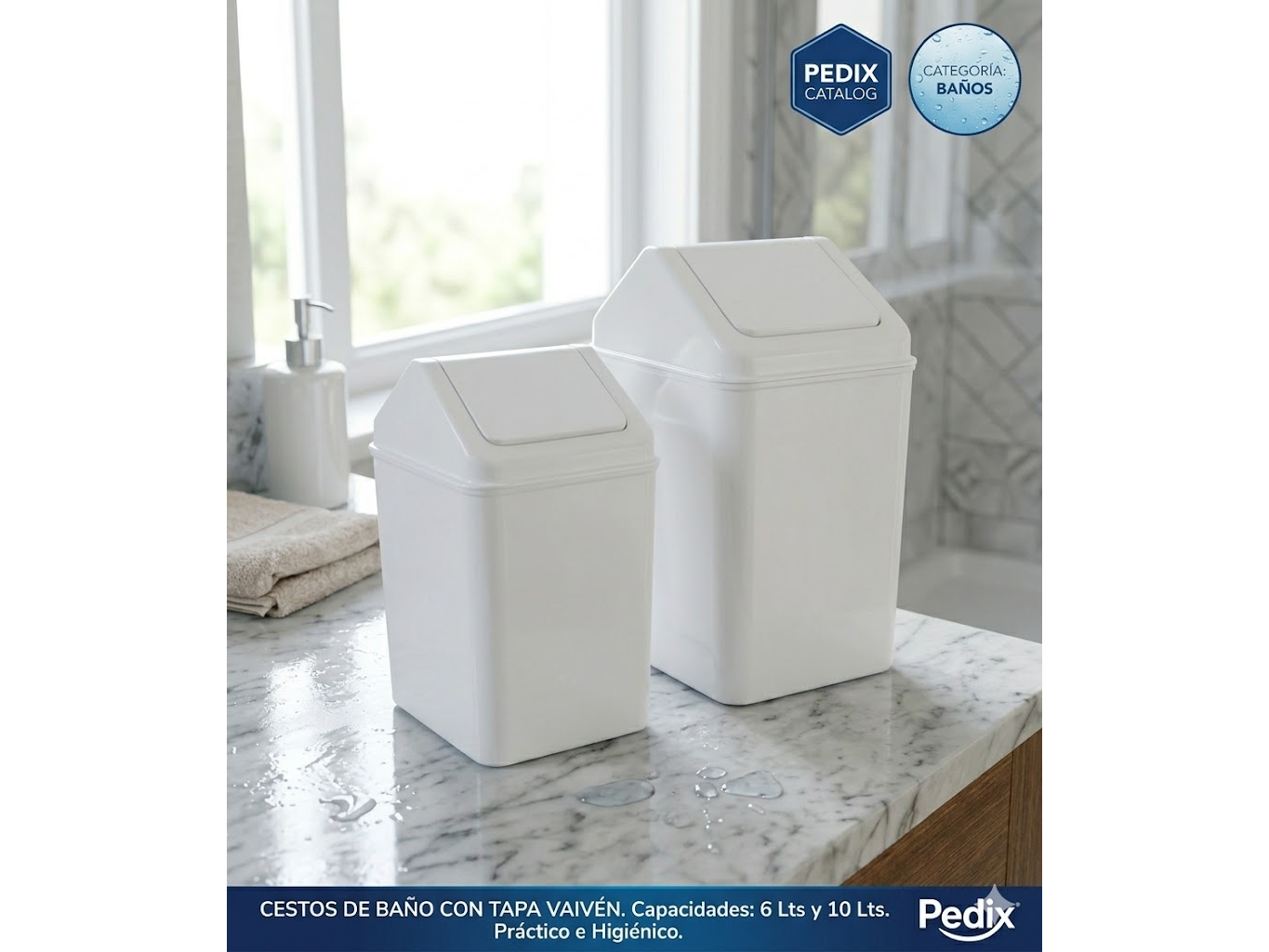 Cestos para baños con tapa vaivén 6 y 10 LTs