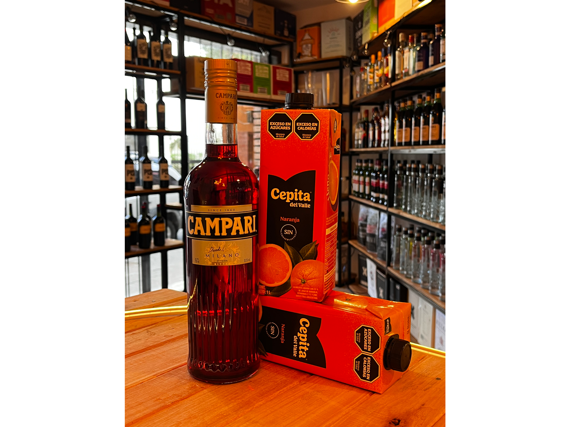 Campari + 2 Cepita + Hielo + Vaso