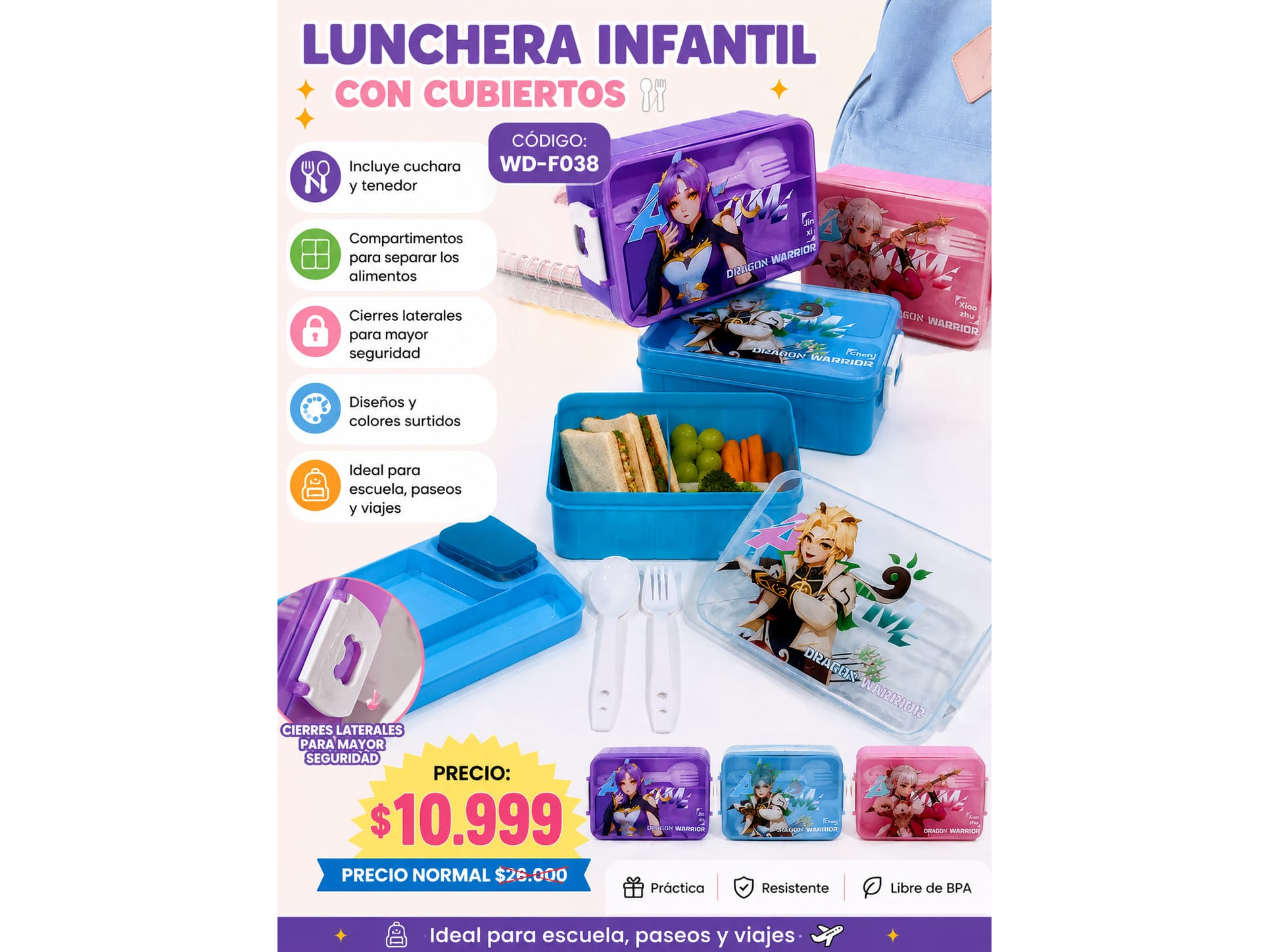 LONCHERA INFANTIL CON CUBIERTOS (COD:WD-F038)