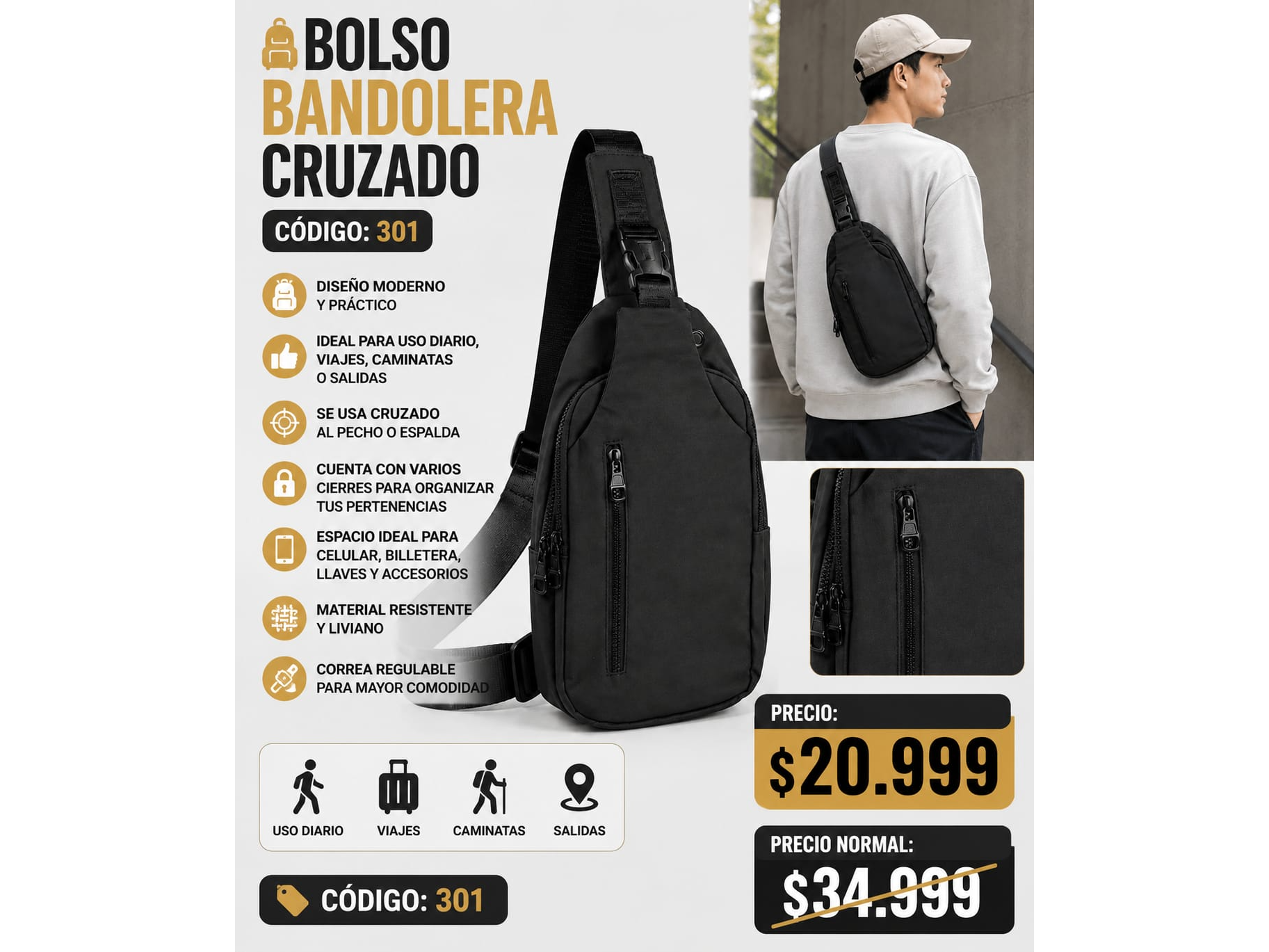 BOLSO BANDOLERA CRUZADO (COD:301)