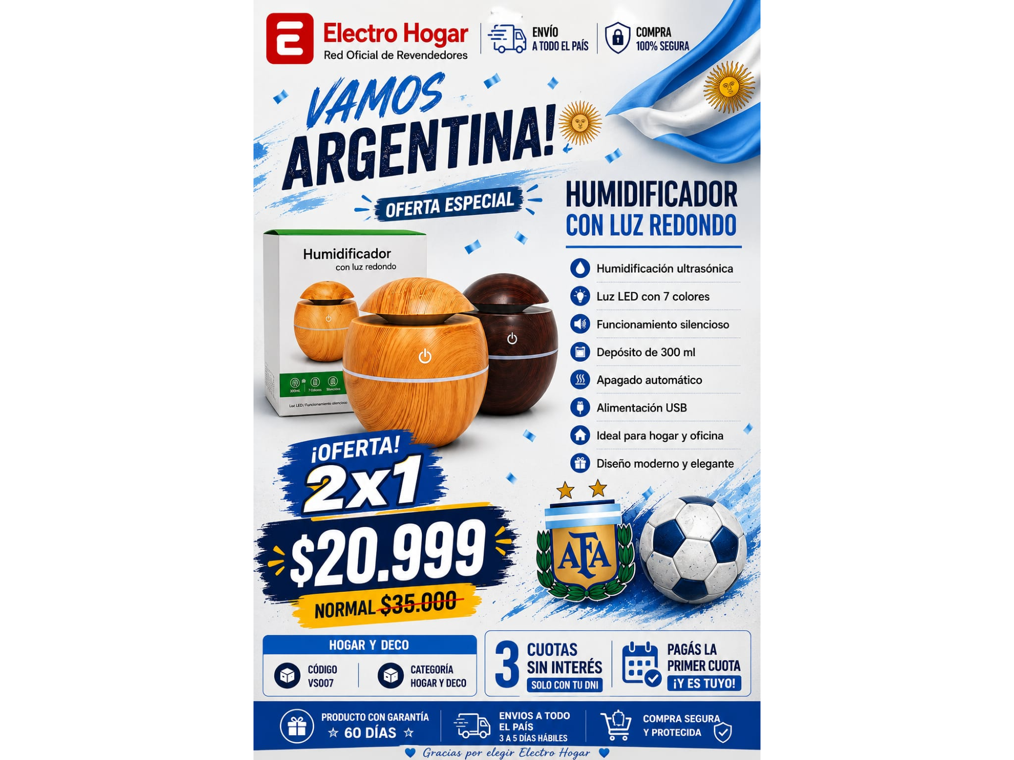 2X1 HUMIFICADOR CON LUZ LED REDONDO(COD:VS007)