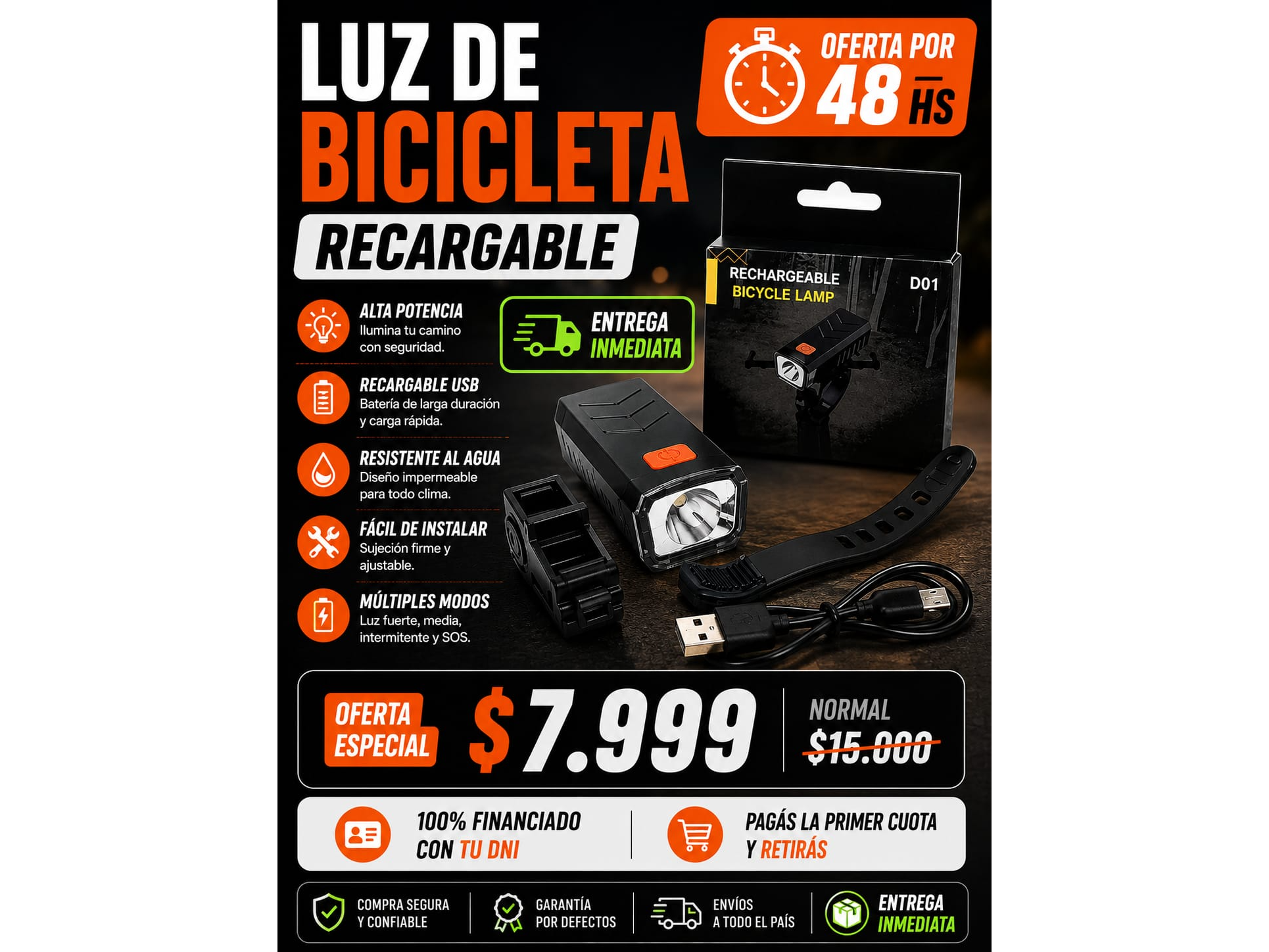 LUZ BICICLETA RECARGABLE D01