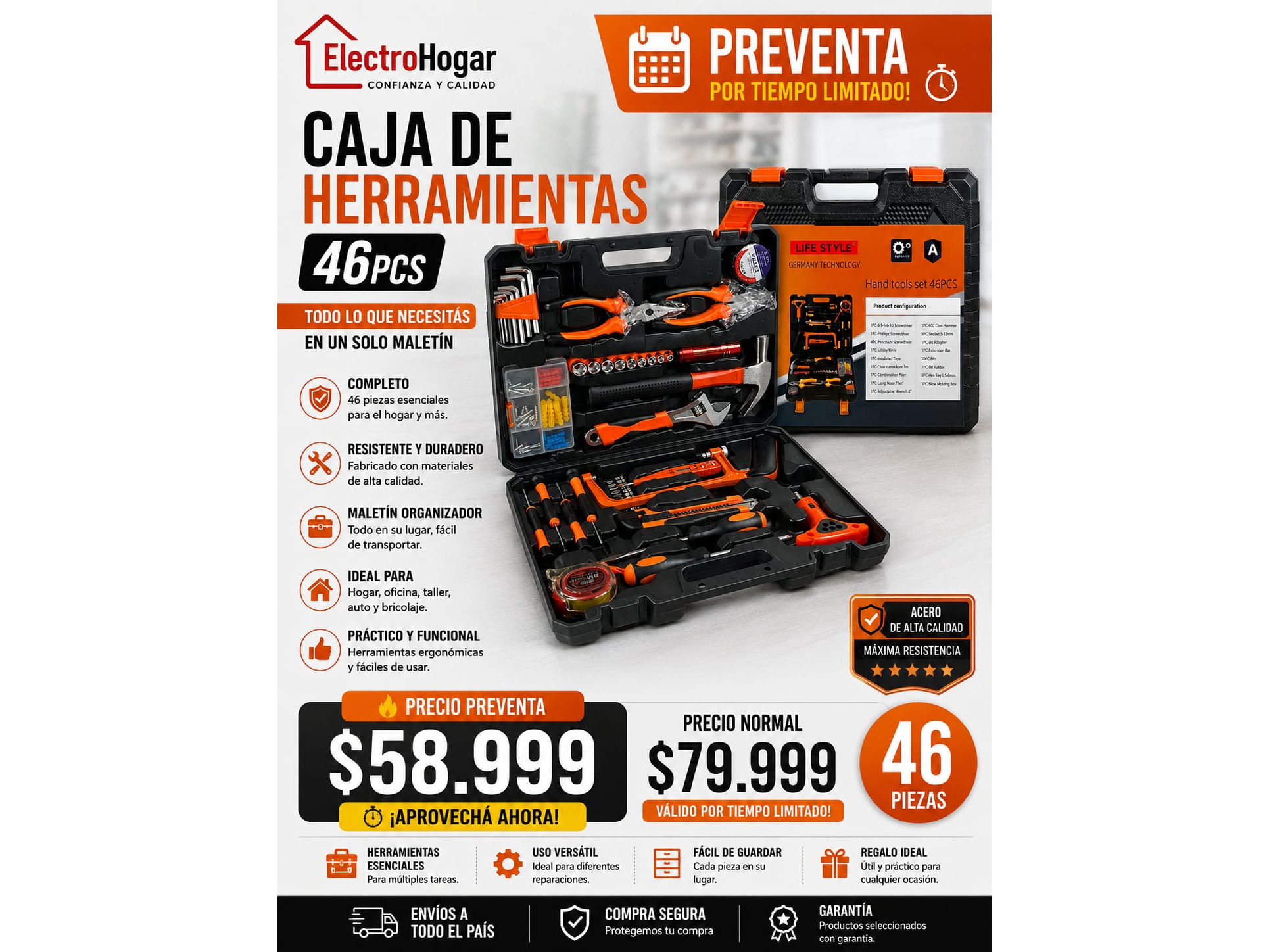 CAJA DE HERRAMIENTAS 46 PCS