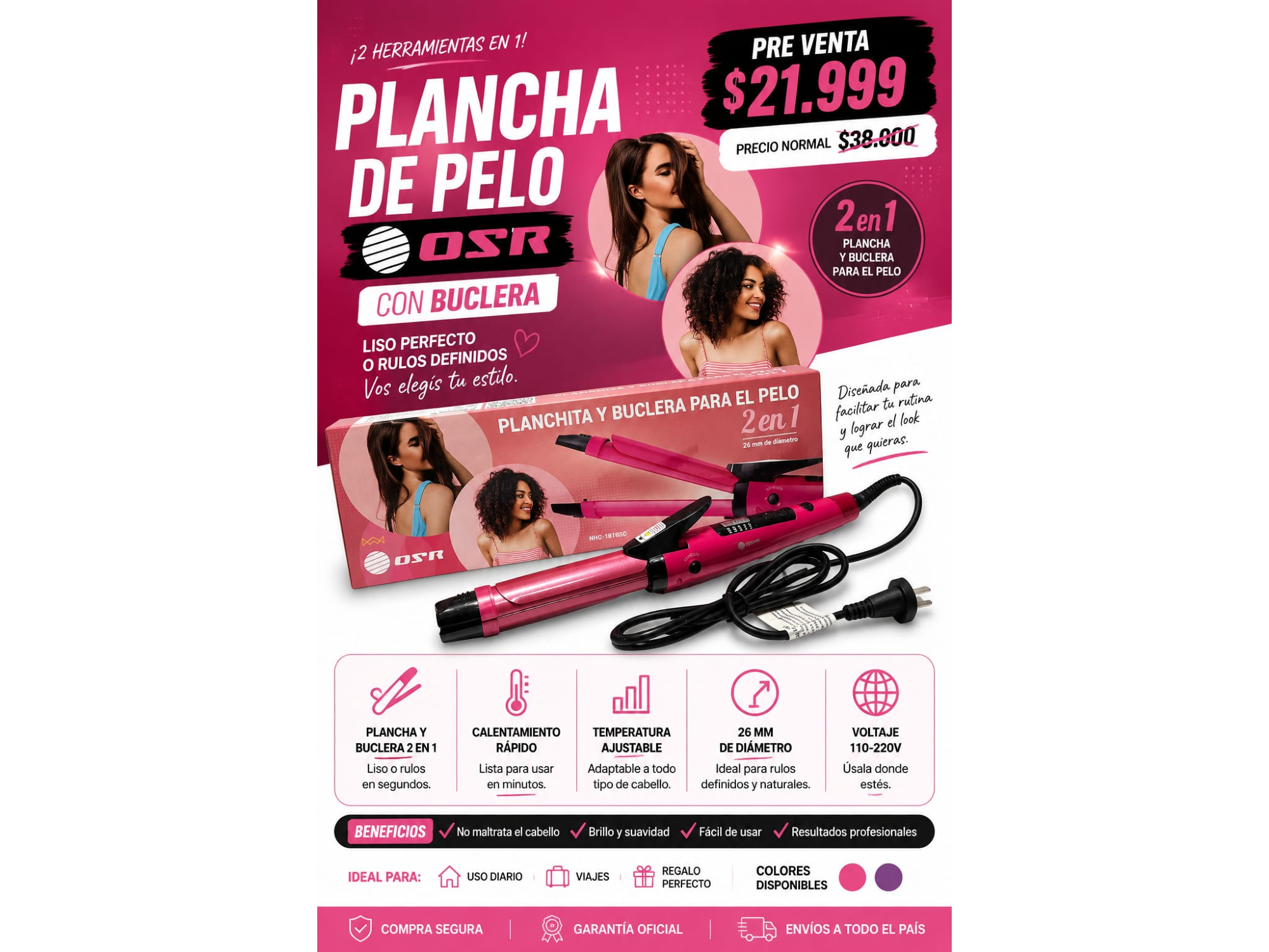 PLANCHA DE PELO CON BUCLERA