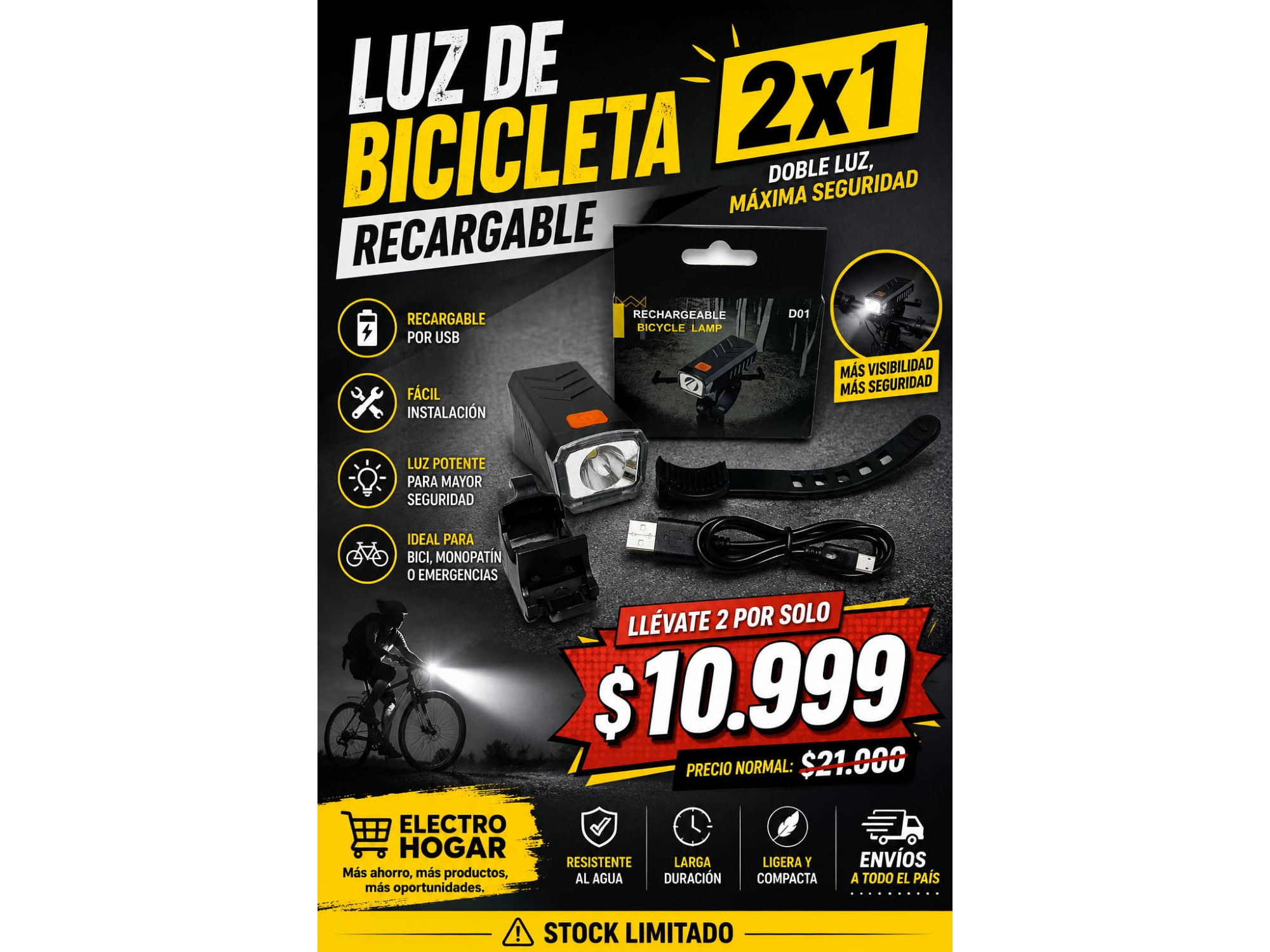 2X1 LUZ BICICLETA RECARGABLE