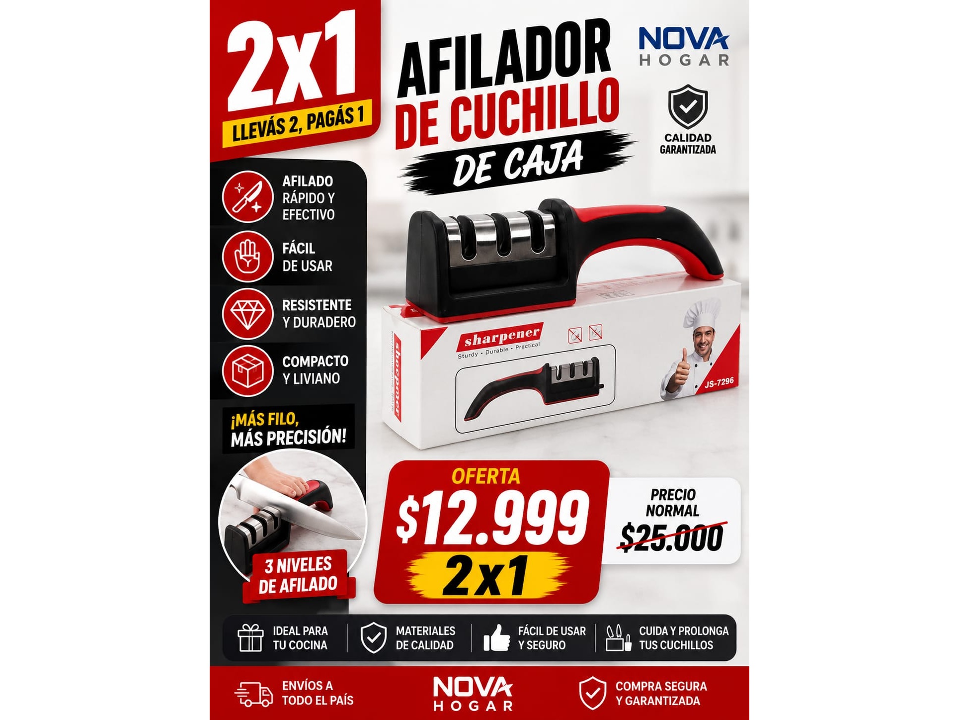 2x1 AFILADOR DE CUCHILLO DE CAJA