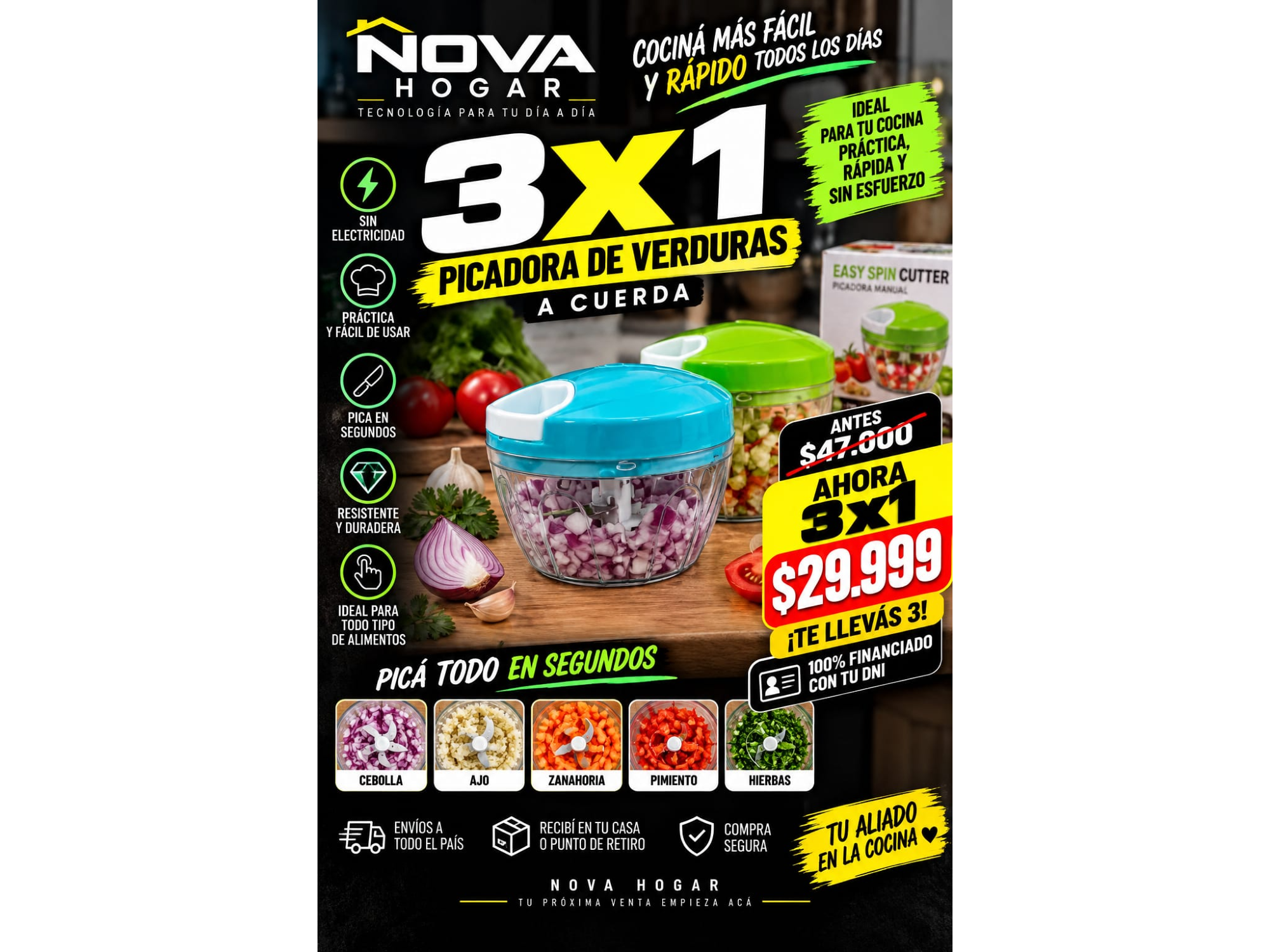 3X1 CORTADOR DE VERDURAS A CUERDA