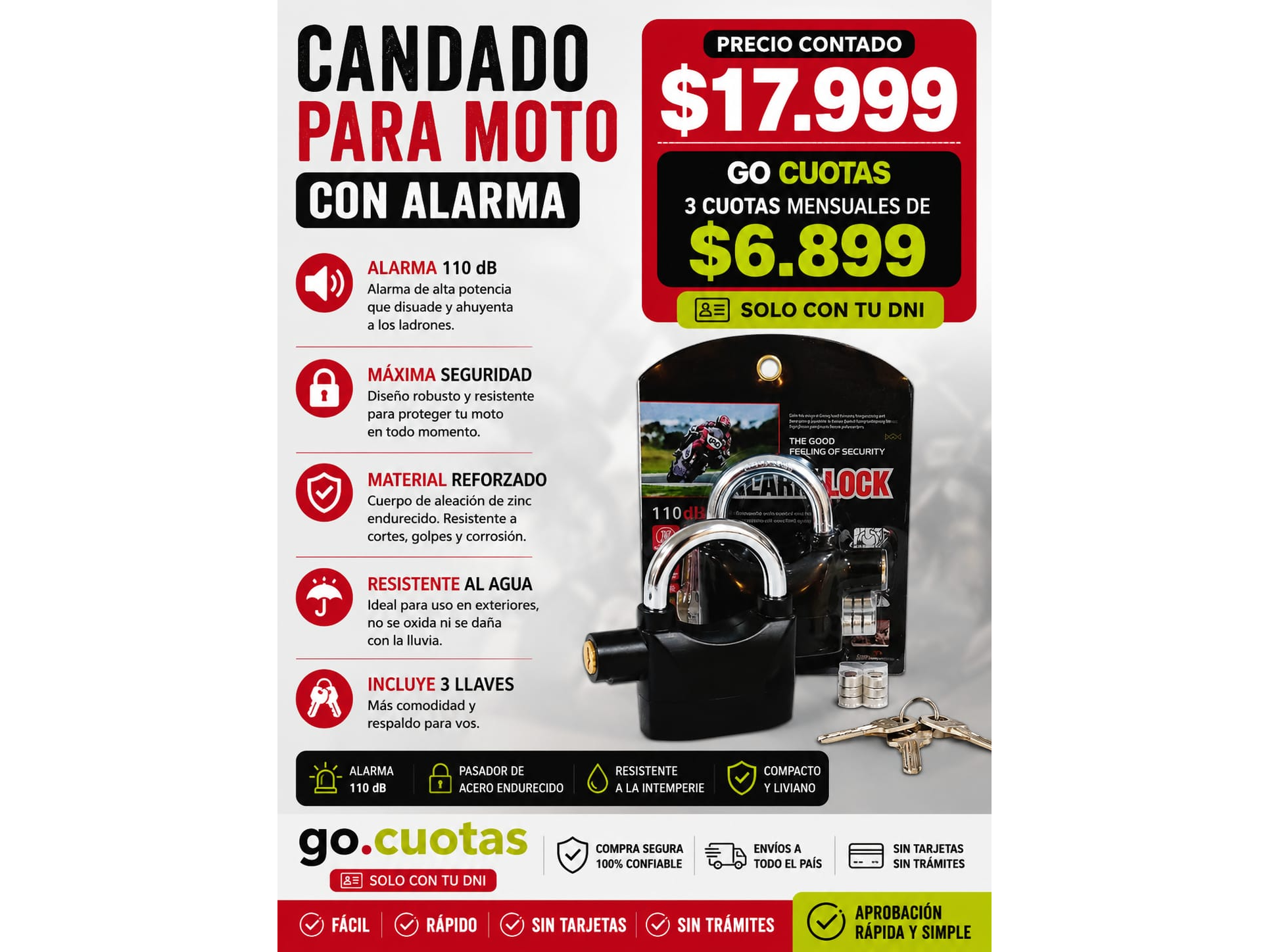 CANDADO PARA MOTO CON ALARMA