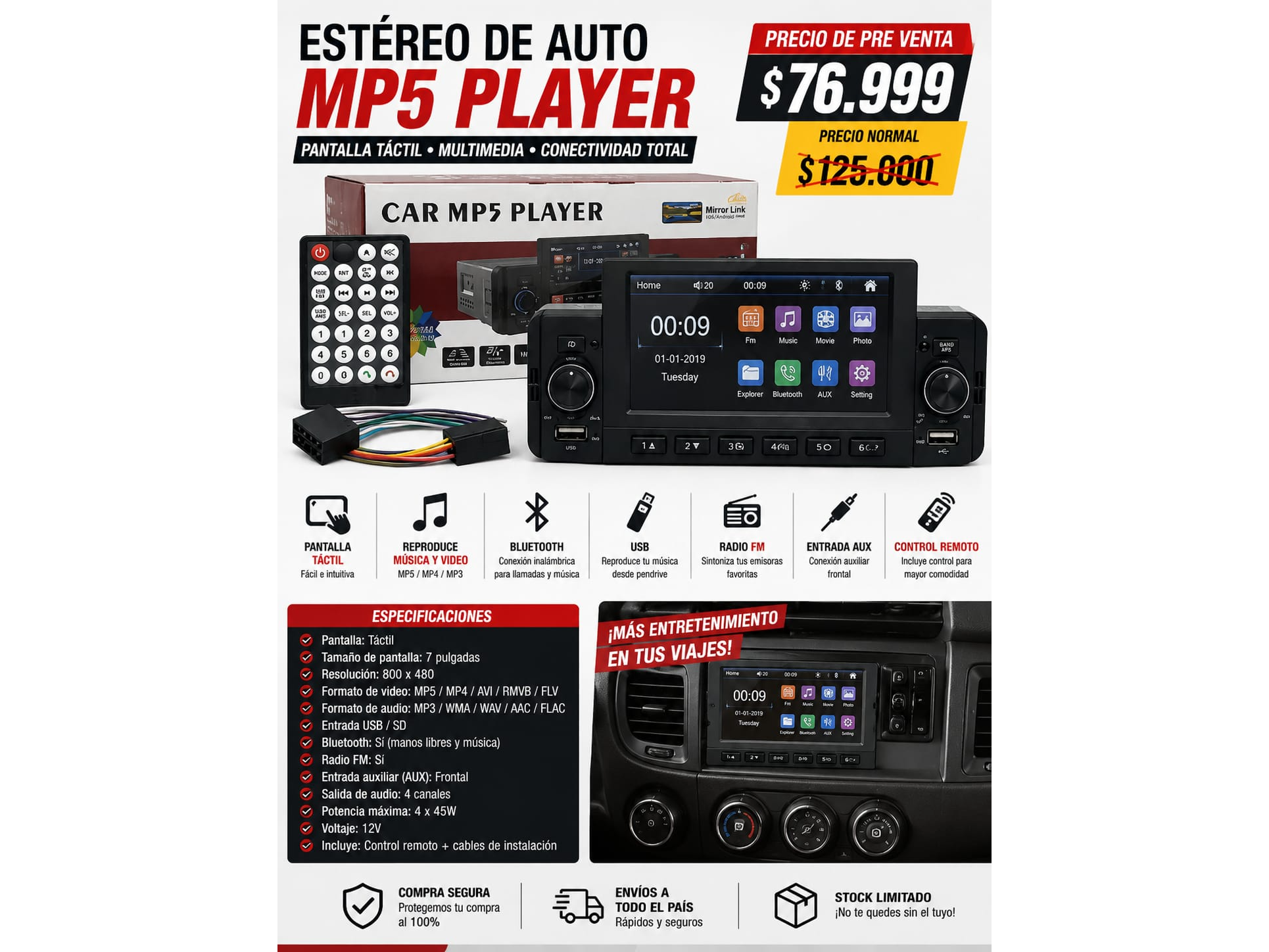 ESTÉREO DE AUTO MP5 PLAYER