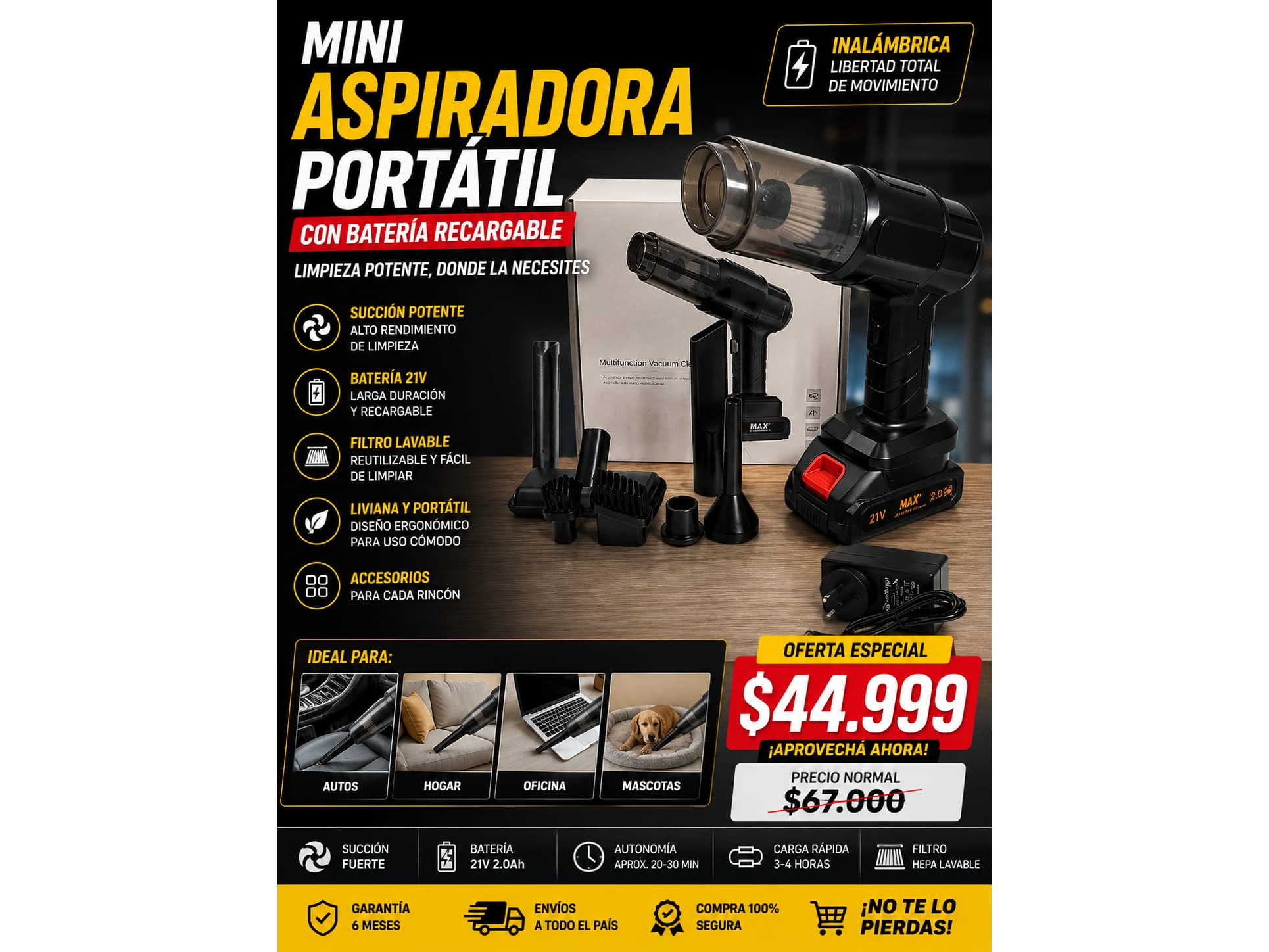 MINI ASPIRADORA PORTATIL CON BATERÍA RECARGABLE