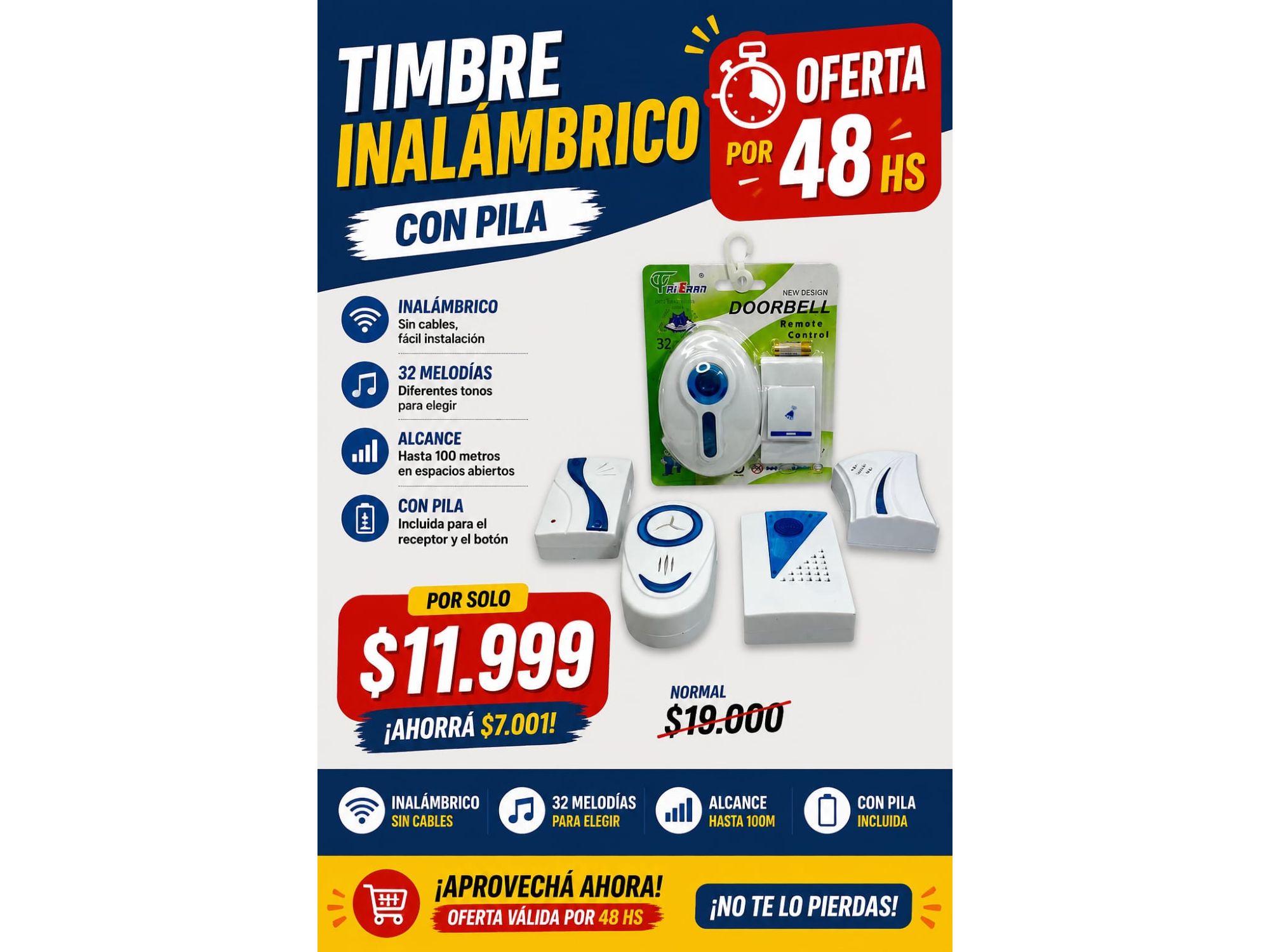 TIMBRE INALAMBRICO CON PILA