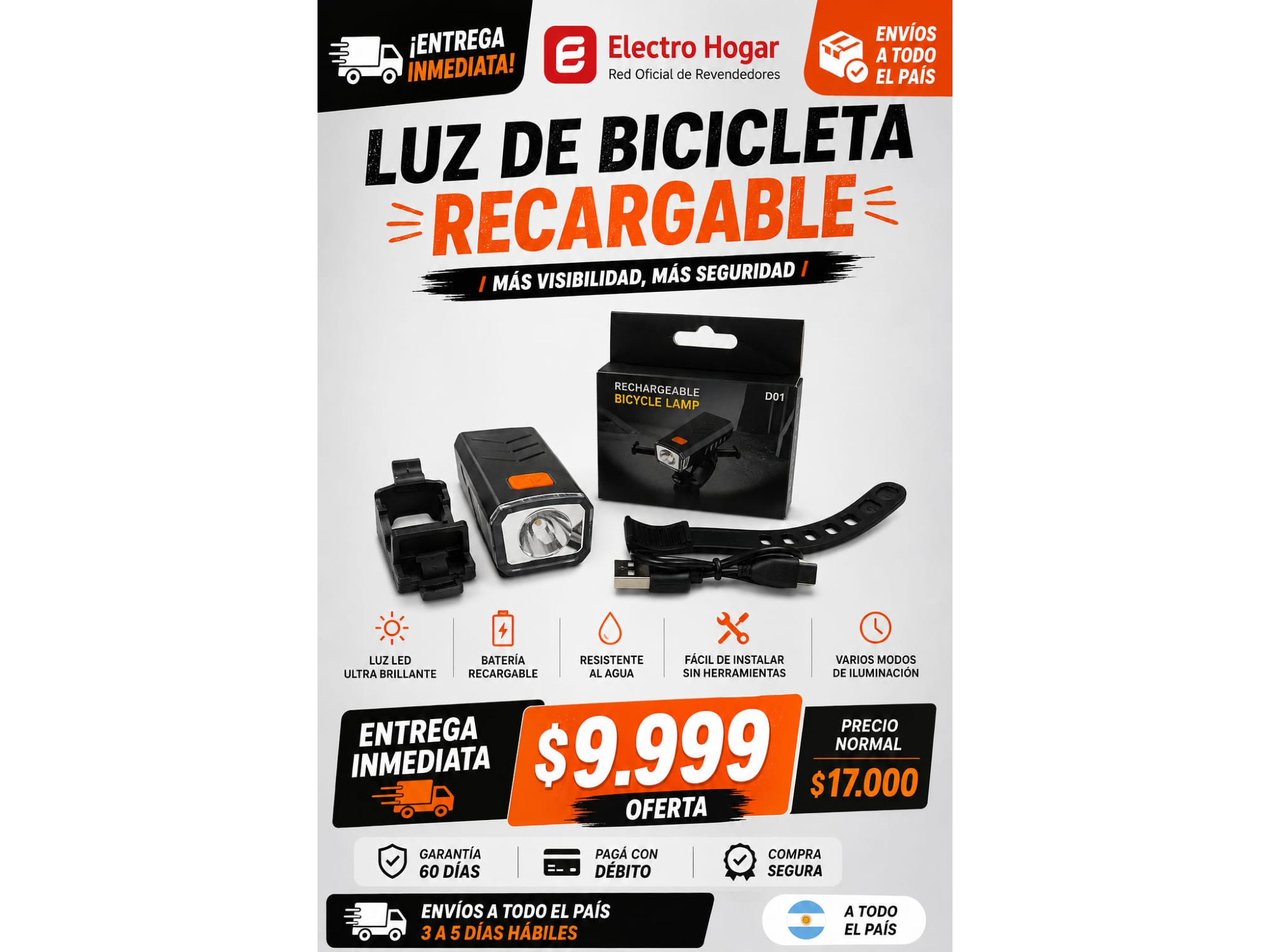 LUZ DE BICICLETA RECARGABLE