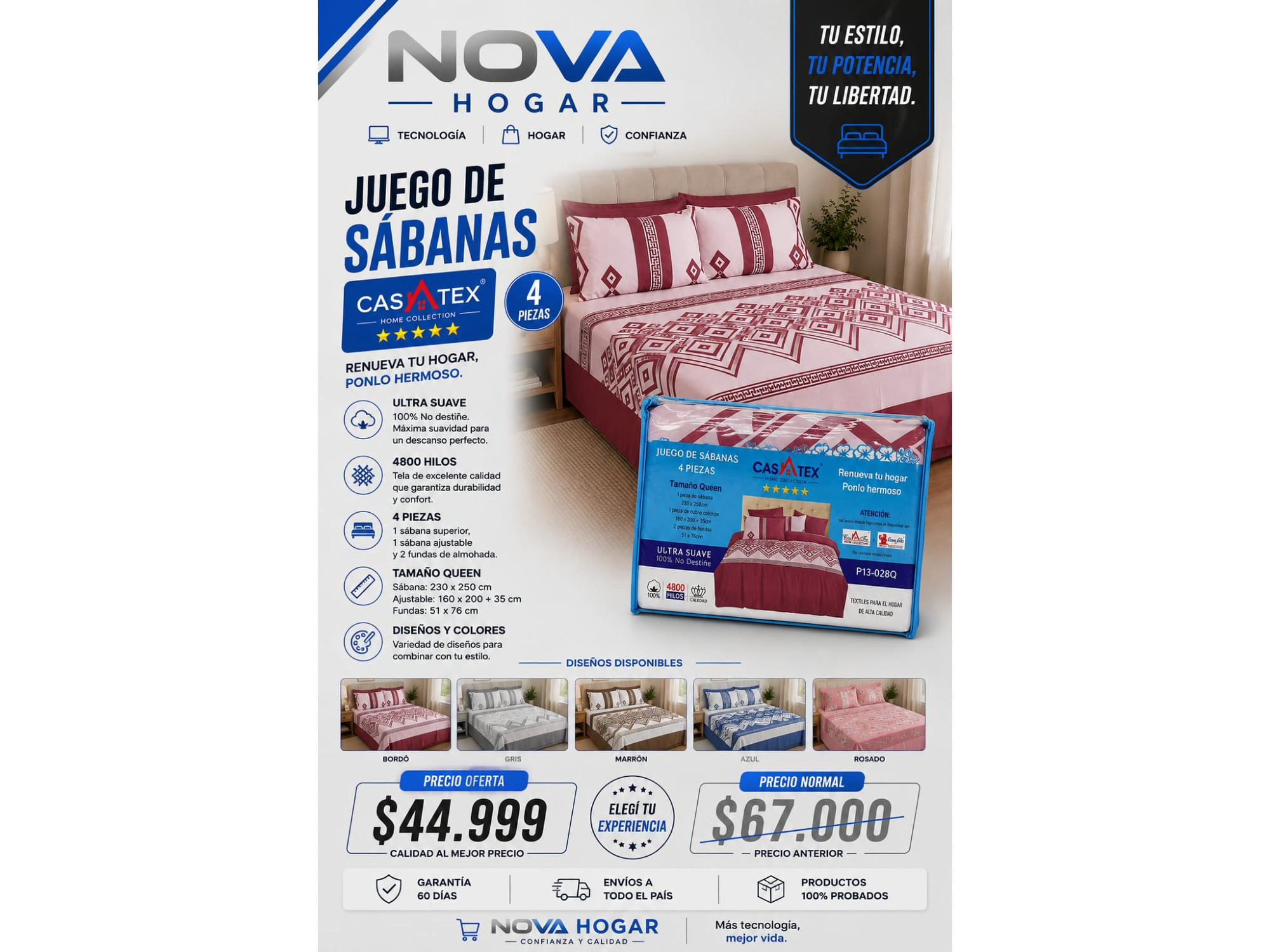 JUEGO DE SABANAS CASTEX 4 PIEZAS