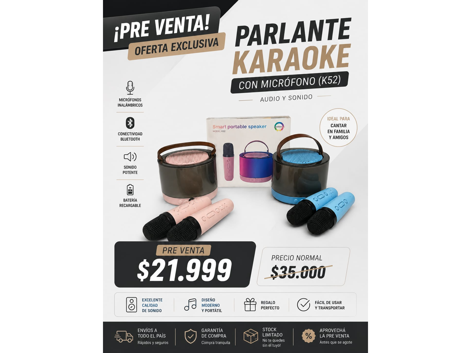 PARLANTE KARAOKE CON MICRÓFONO (K52)