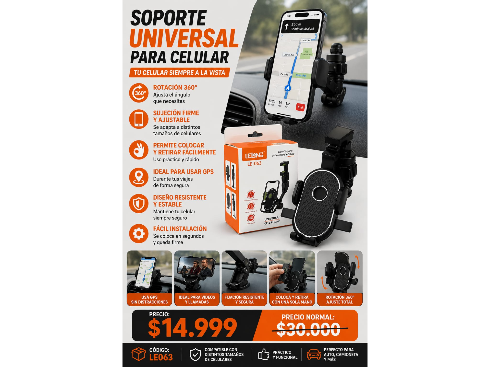 SOPORTE UNIVERSAL PARA CELULAR (COD:LE063)