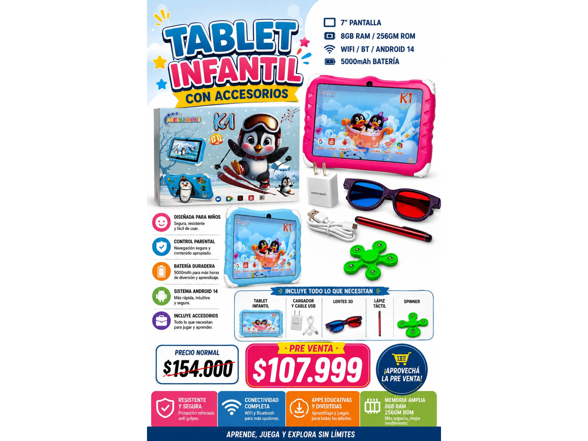 TABLET INFANTIL CON ACCESORIOS