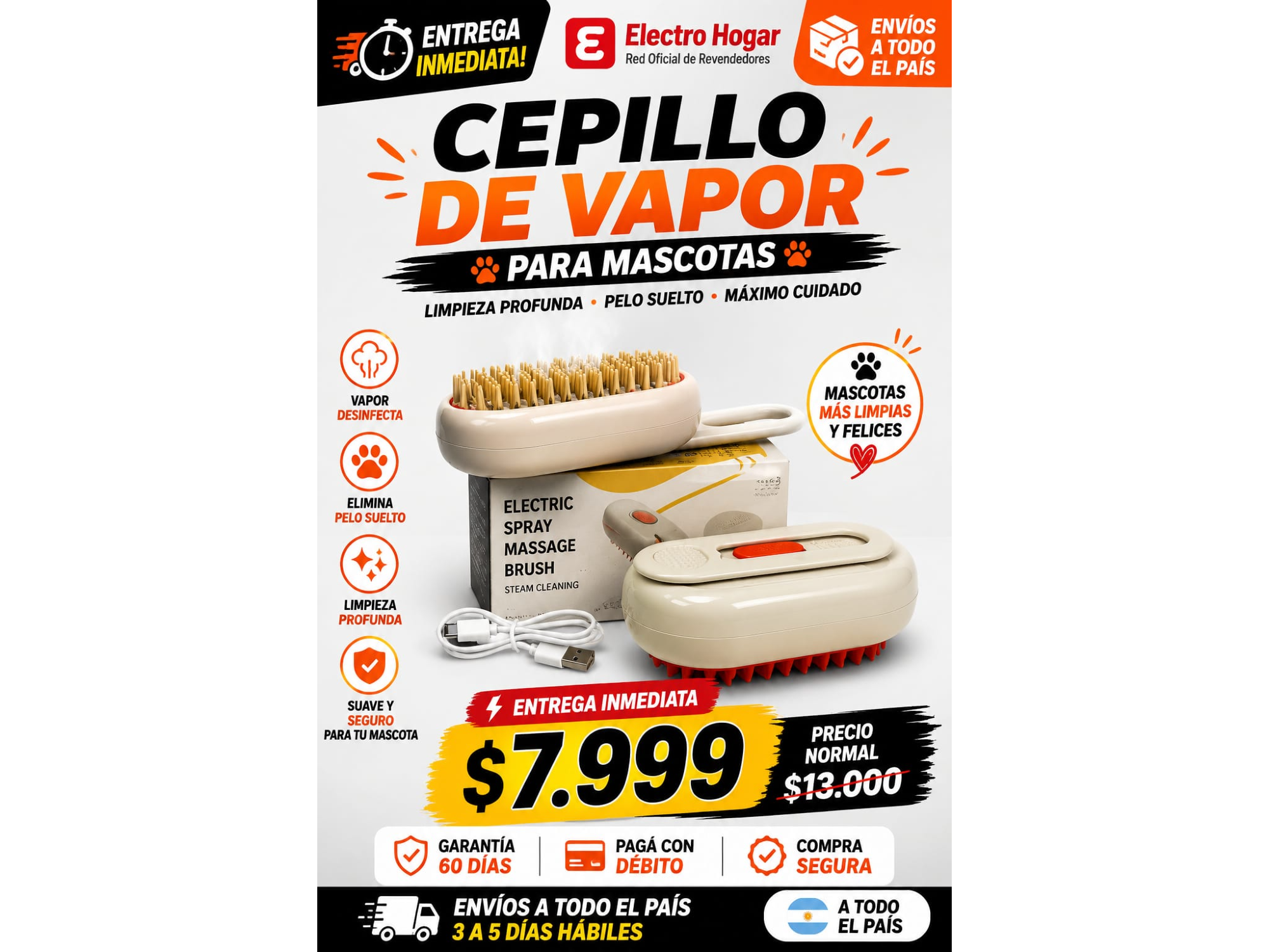 CEPILLO DE VAPOR PARA MASCOTAS