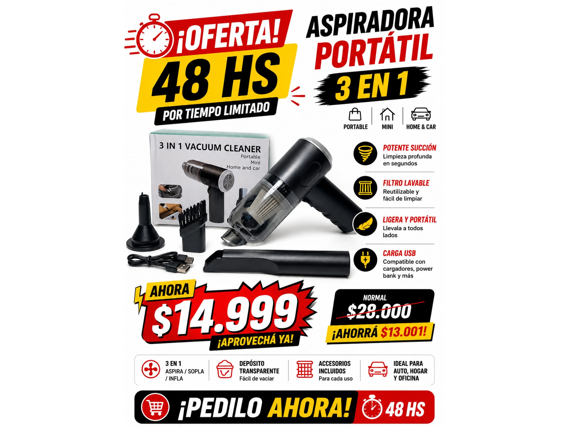 ASPIRADORA PORTATIL 3 EN 1