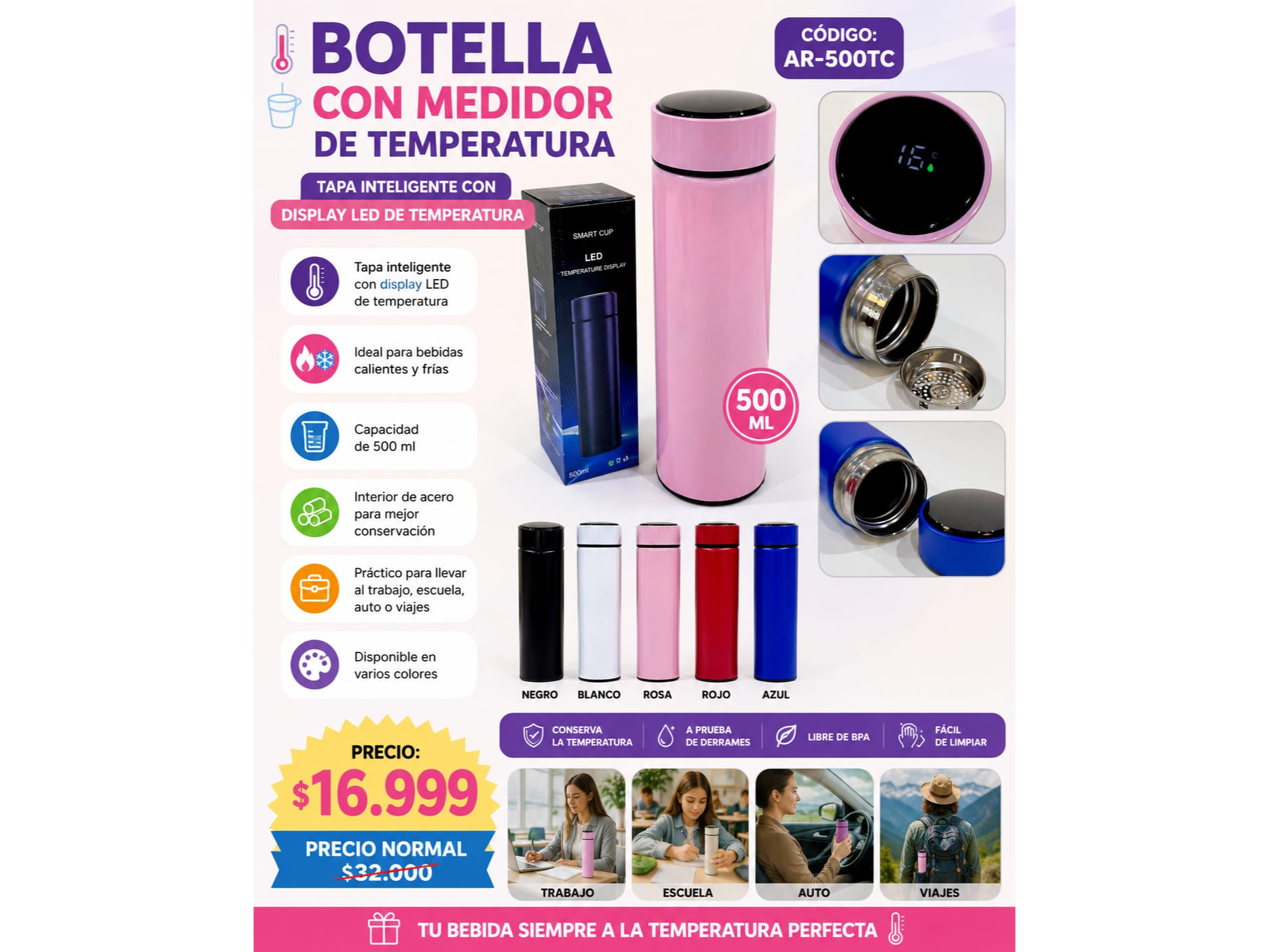 BOTELLA CON MEDIDOR DE TEMPERATURA (COD:AR-500TC)