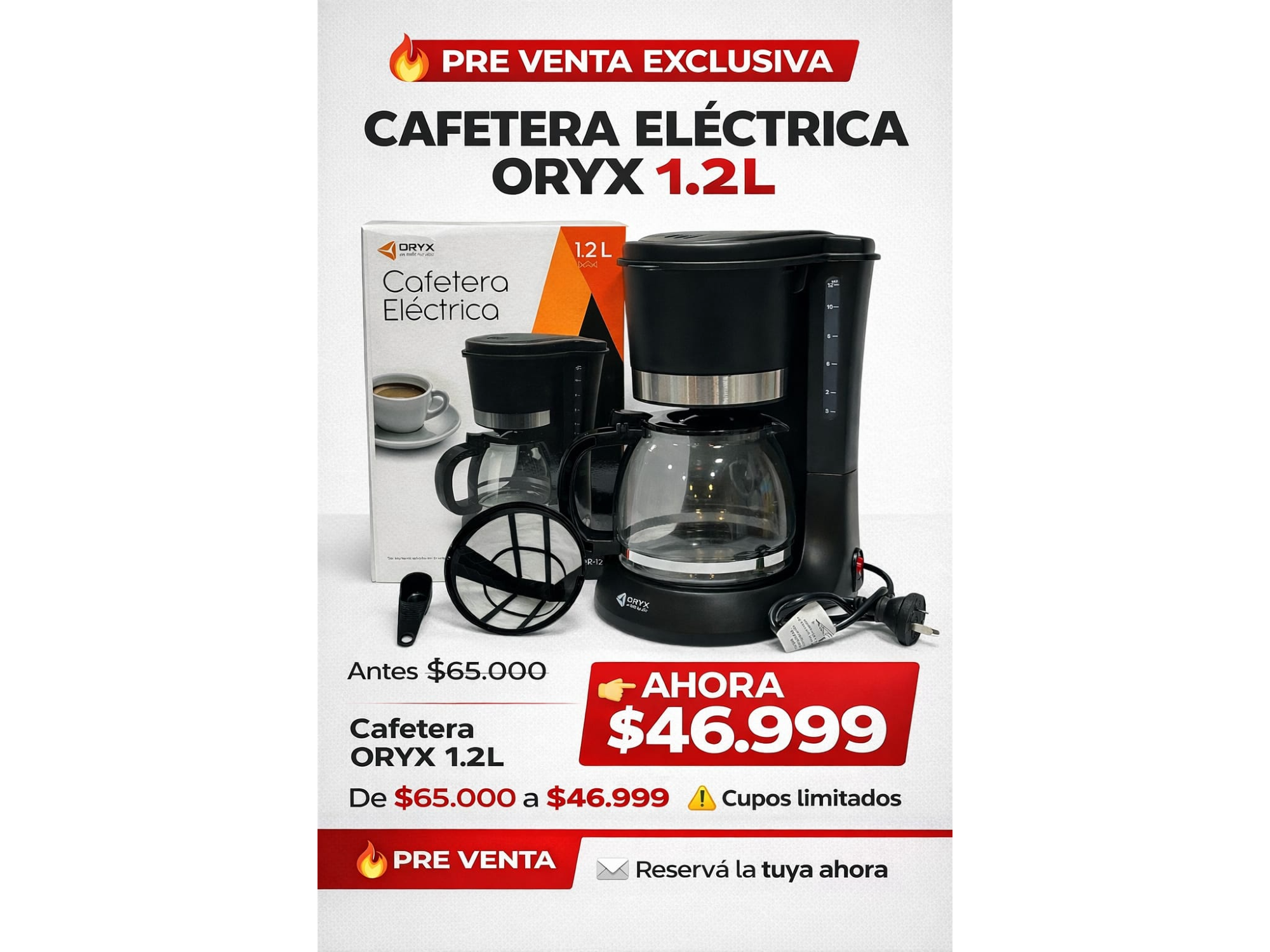 CAFETERA  ELECTRICA ORYX 1.2 L