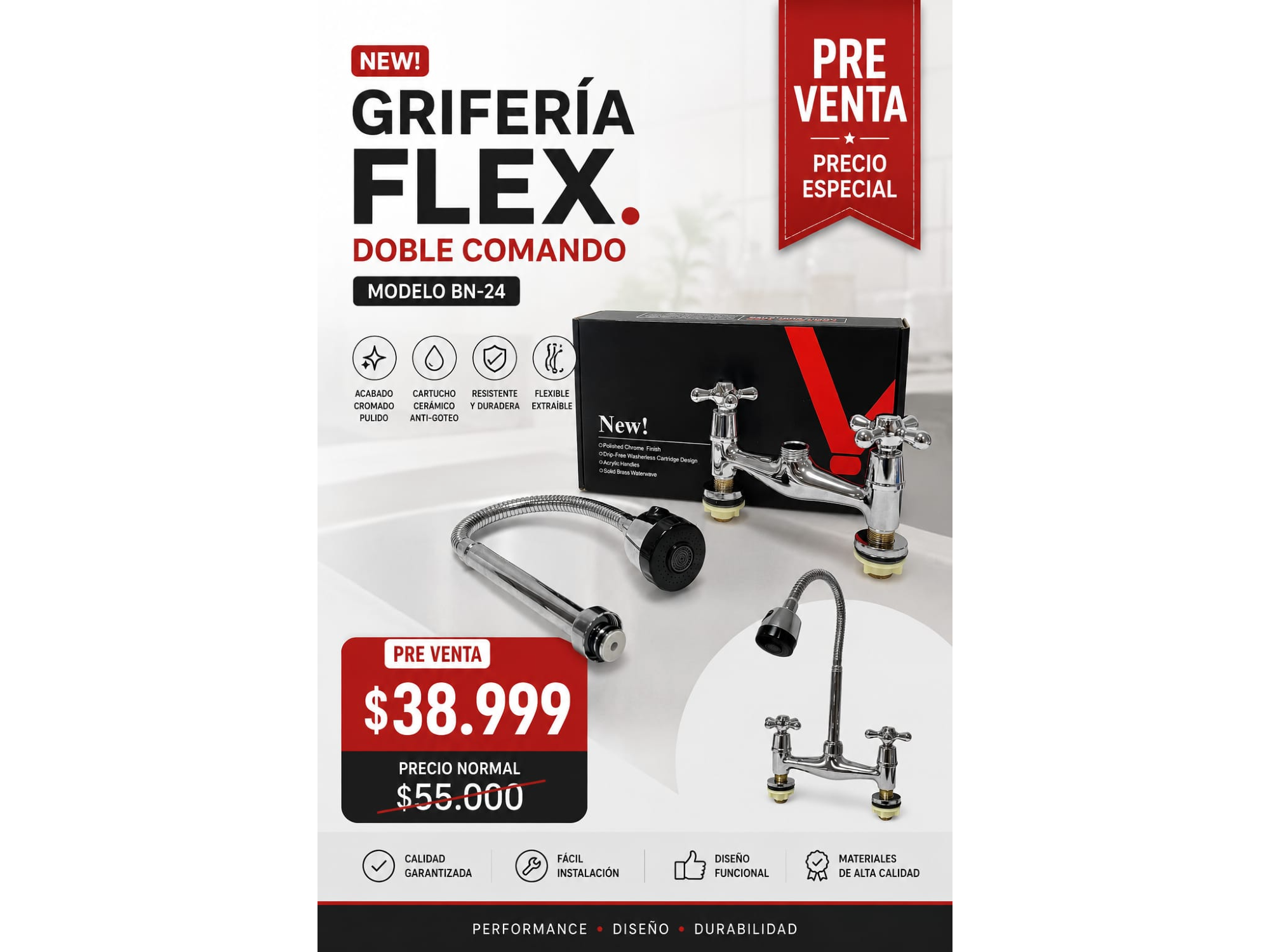 GRIFERIA FLEX DOBLE COMANDO MODELO BN-24