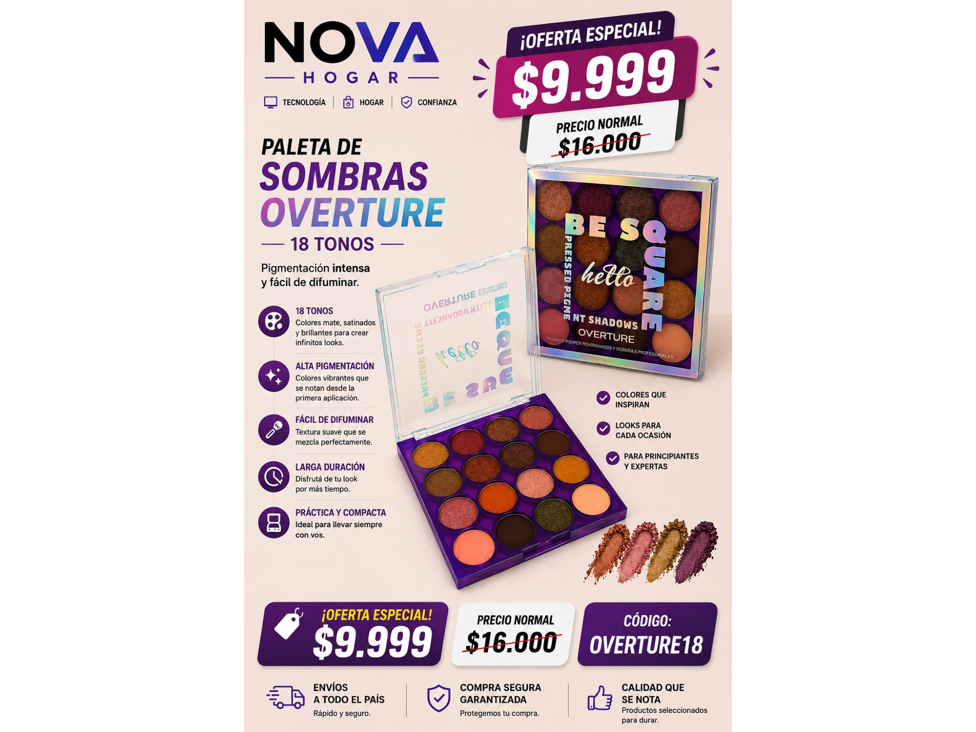 PALETA DE SOMBRAS OVERTURE 18 TONOS(COD:OVERTURE18)