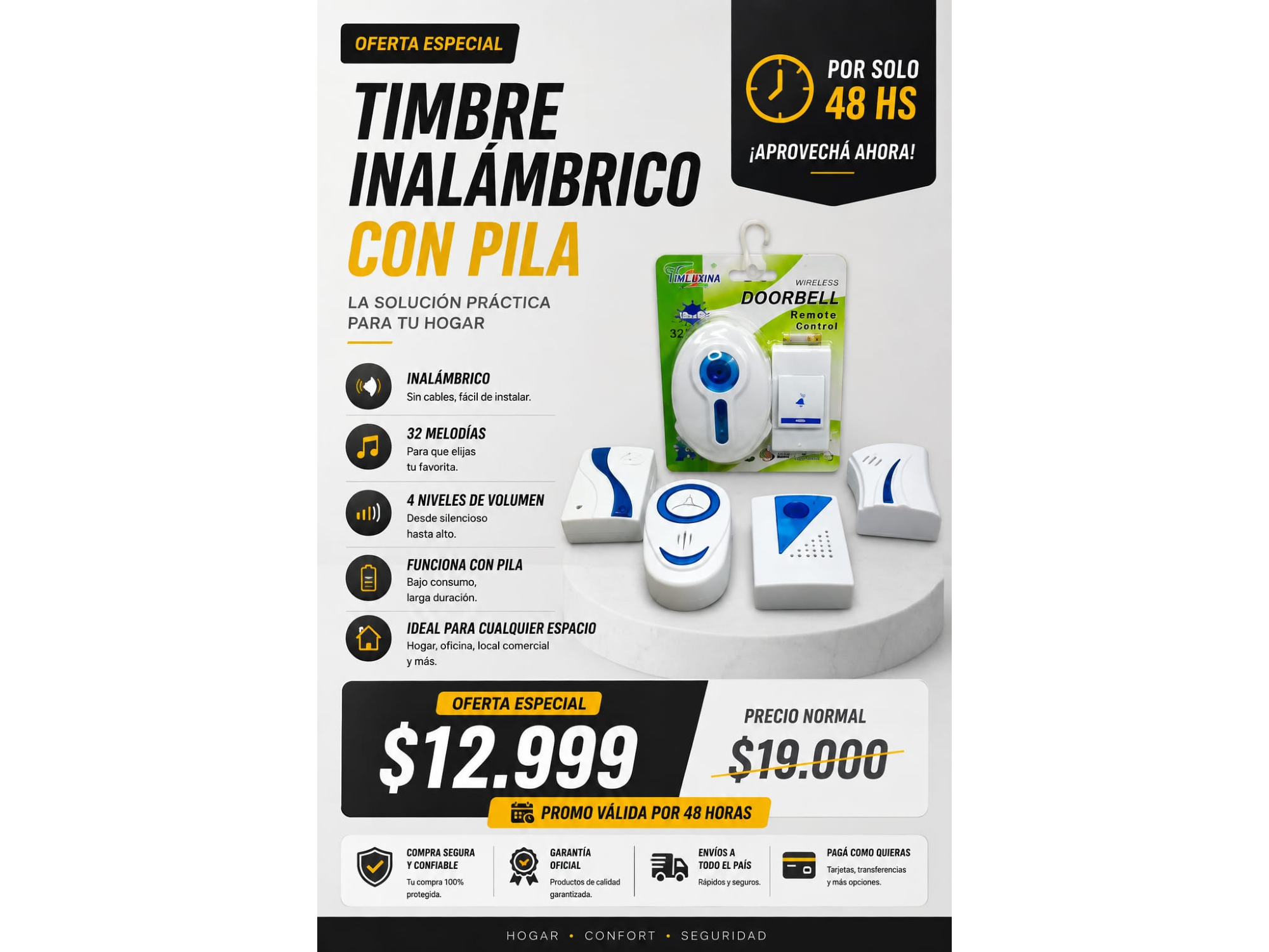 TIMBRE INALÁMBRICO CON PILA