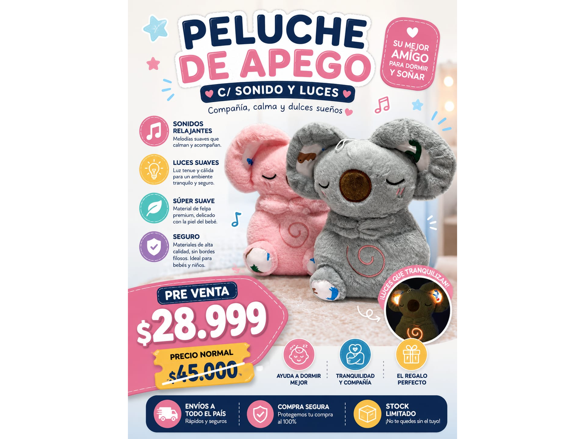 PELUCHE DE APEGO C/SONIDO Y LUCES