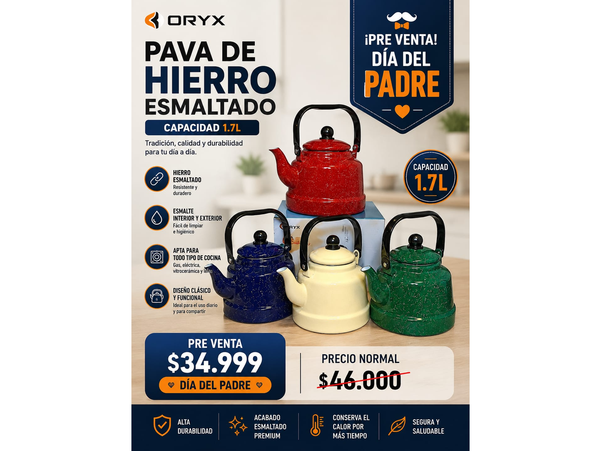 PAVA DE HIERRO ESMALTADO 1.7L