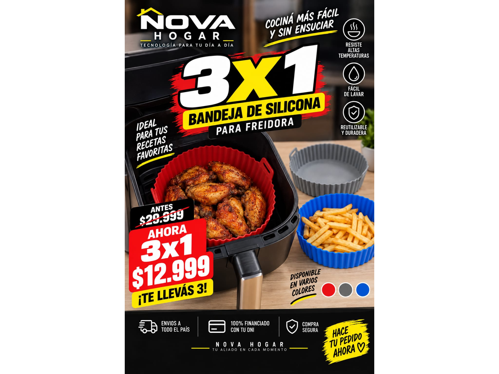 3x1 BANDEJA DE SILICONA PARA  FREIDORA