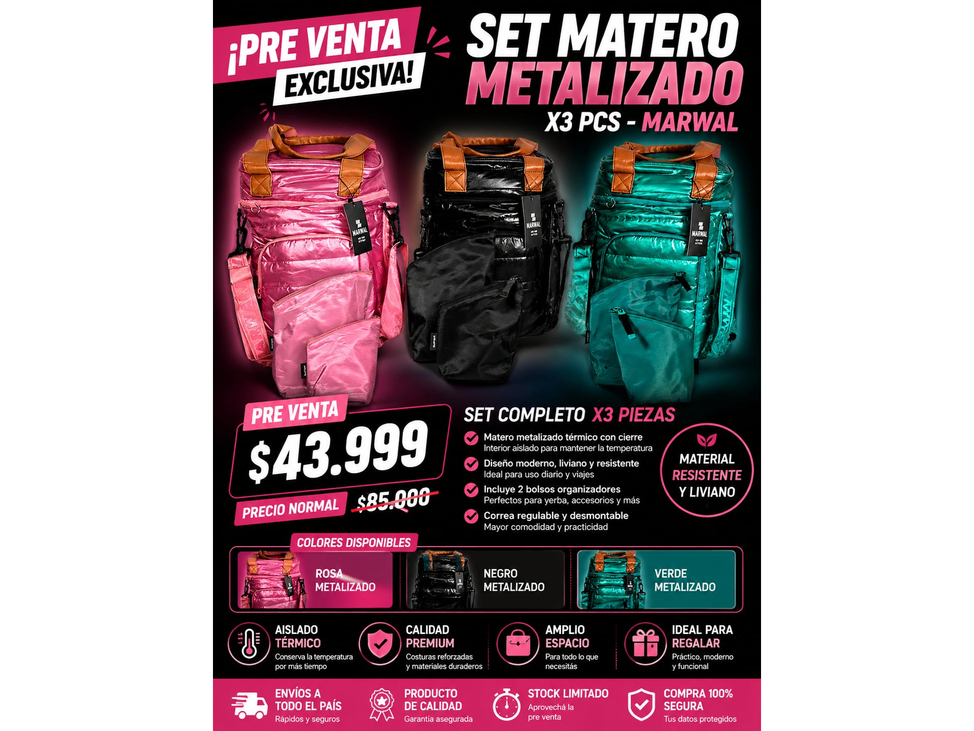 SET MATERO METALIZADO X 3 PCS-MARWAL