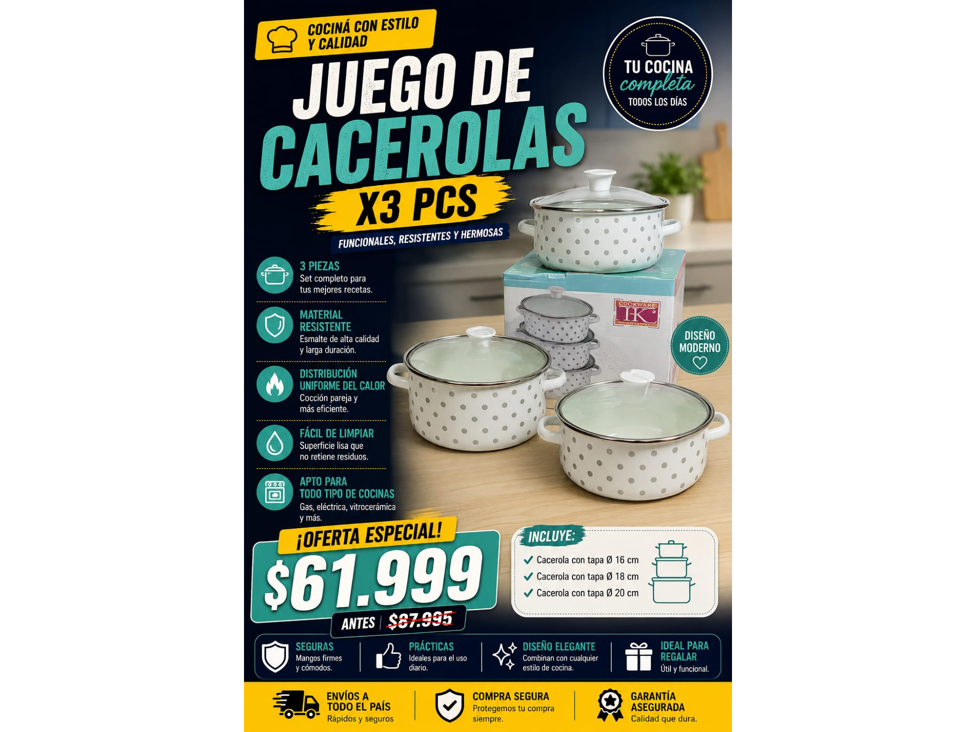 JUEGO DE CACEROLAS X3PCS