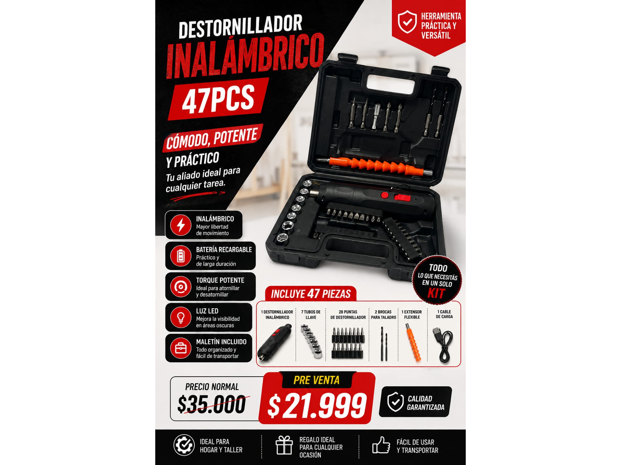 DESTORNILLADOR INALAMBRICO 47PCS